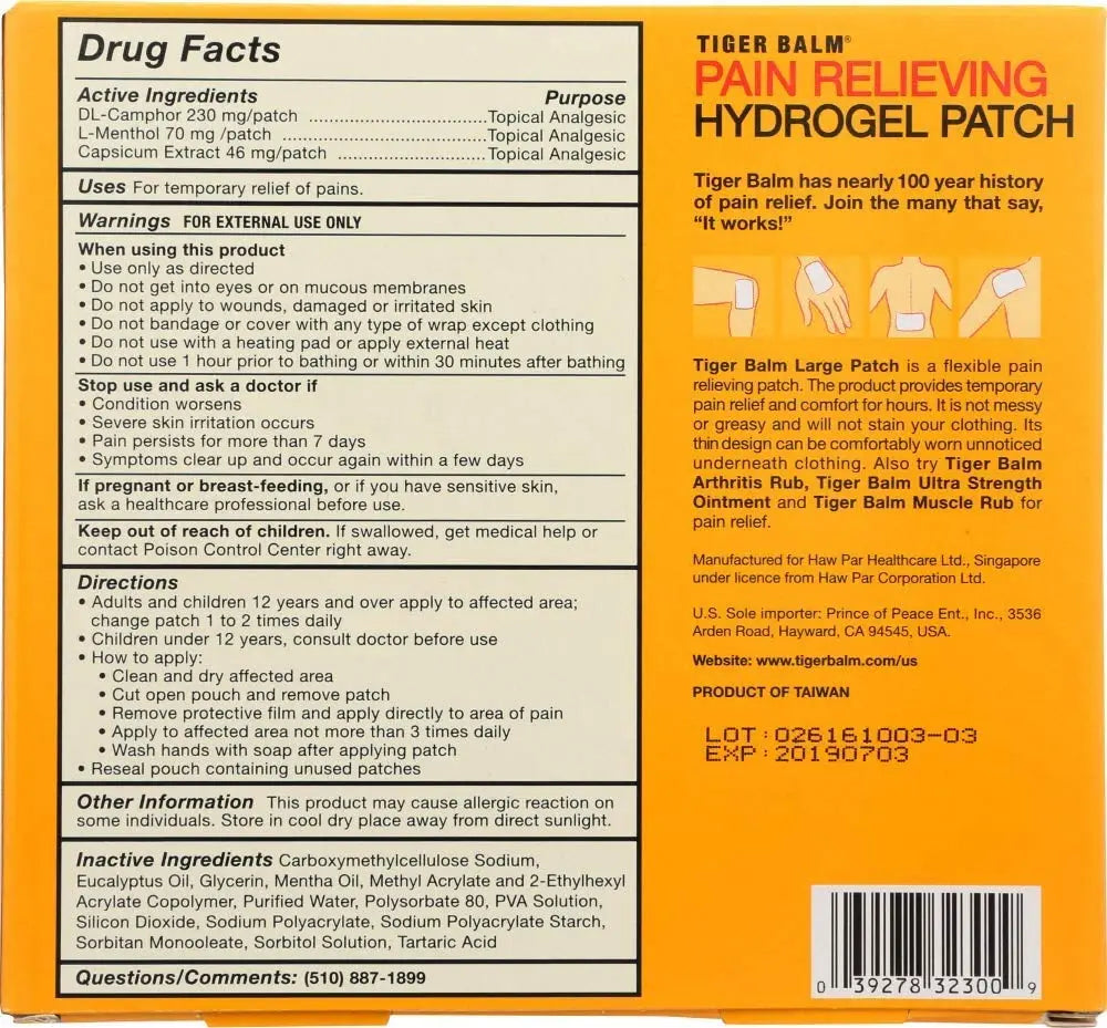 Tiger Balm Pain Relieving Patch Large , 4 Count Tiger Balm uk supplements