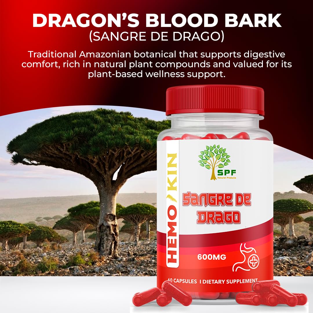 SPF Natural Products HEMOKIN with Sangre de Drago – Hemorrhoid and Fissure Relief Supplement, Helps with Itching, Swelling, Pain Relief (60 Caps) (1) SPF Natural Products uk supplements