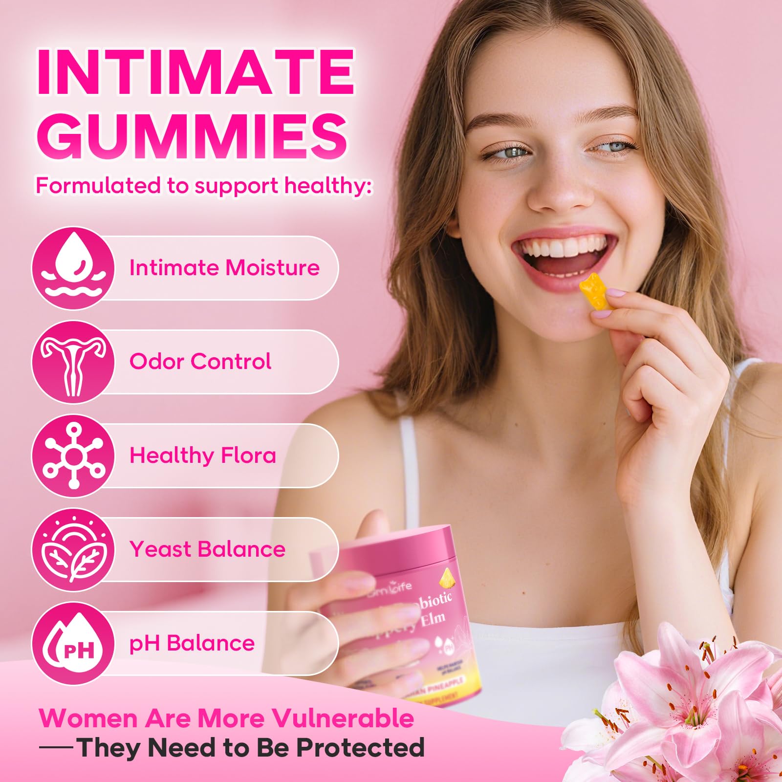 GrnLife Women's Probiotic Slippery Elm Gummies, Her Juicy Feminine Probiotics Gummies for pH Balance & Immune Supports, Pineapple Flavor, 60 Count GrnLife uk supplements