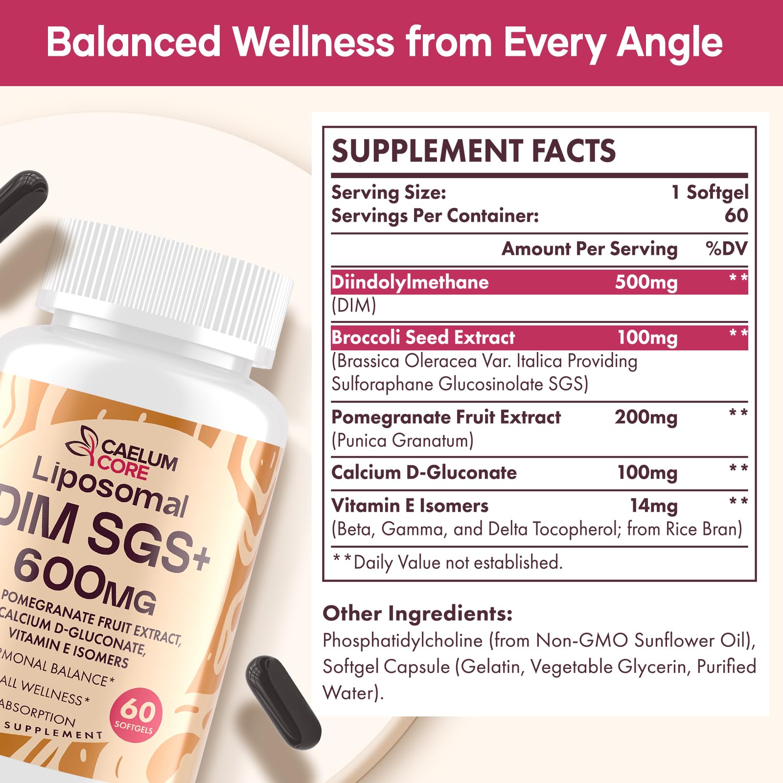 CEALMU CORE Liposomal DIM SGS Supplement - Estrogen Supplements for Women & Men Contains Sulforaphane Glucosinolate, Vitamin E, Pomegranate Fruit - Support Detox and Antioxidant (1 Pack) CEALMU CORE uk supplements