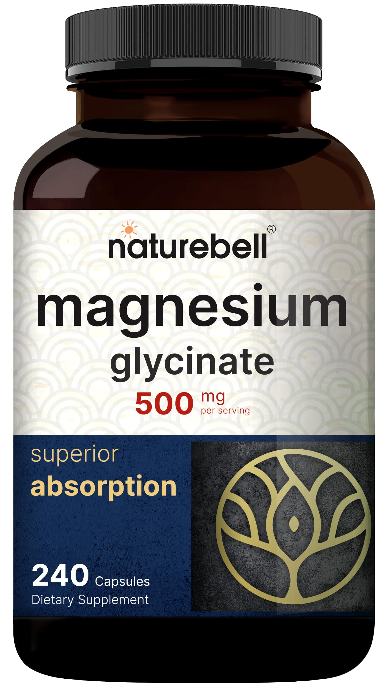 NatureBell Magnesium Glycinate Capsules 500mg | 240 Count, 100% Chelated & Purified NatureBell uk supplements