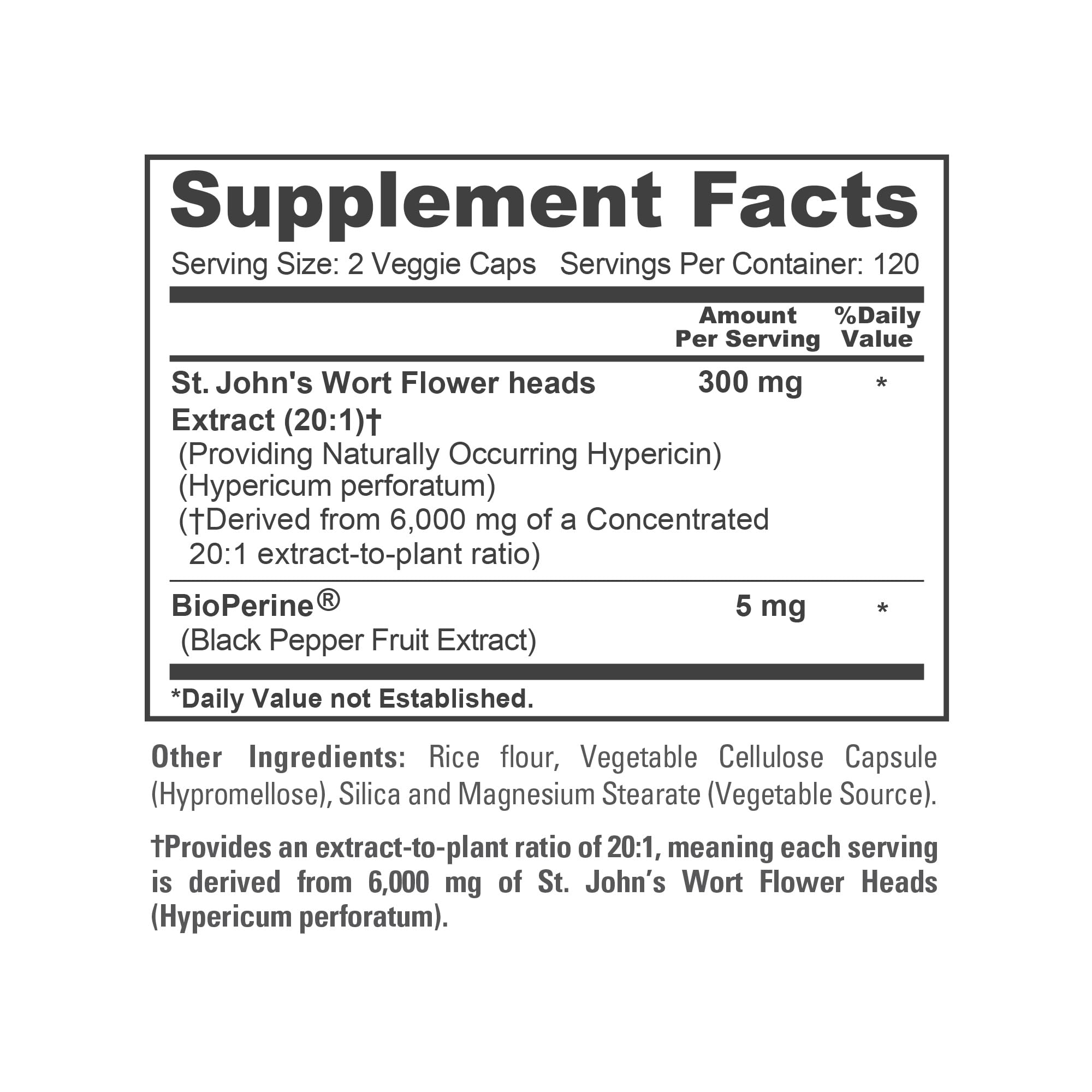 NusaPure St. John's Wort 20:1 Extract, 300 mg Equivalent to 6,000mg 240 Veggie Capsules (Vegetarian, Non-GMO & Vegan) Bioperine NusaPure uk supplements