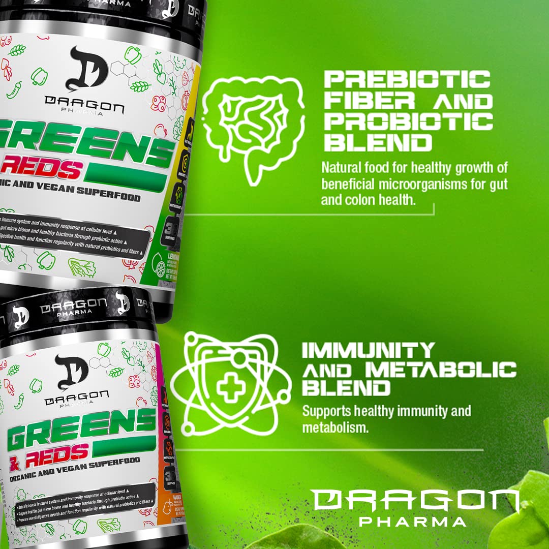DRAGON PHARMA Greens and Reds, Over 23 Nutritious Superfoods, Reds and Vegetables, Optimal Health and Wellness (30 Servings, Original) DRAGON PHARMA uk supplements