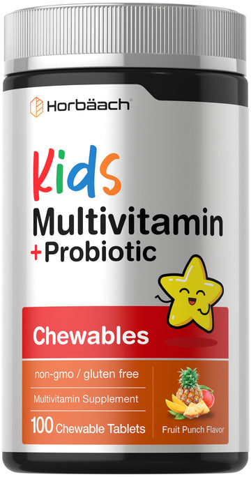 Horbäach Kids Multivitamin with Probiotics | 100 Chewable Tablets | Fruit Punch Flavor | Vegetarian, Non-GMO, Gluten Free Children's Supplement Horbäach uk supplements