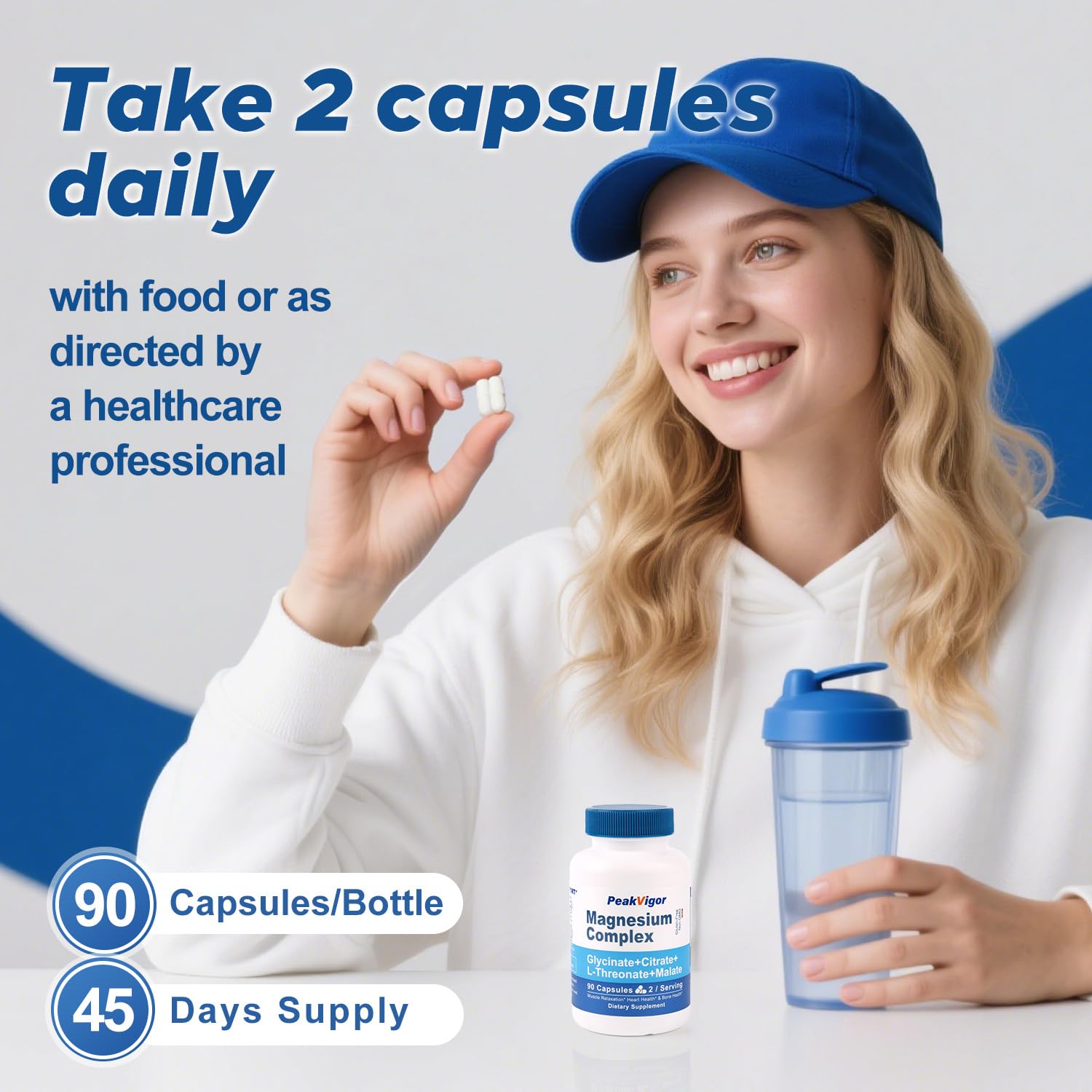5 in 1 Magnesium Complex, 976mg Complex with Magnesium Glycinate, Citrate, Malate & L-Threonate, Vitamin B6 for High Absorption, Third Party Tested, Gluten-Free, Easy-Swallow Vegan Capsule PeakVigor uk supplements