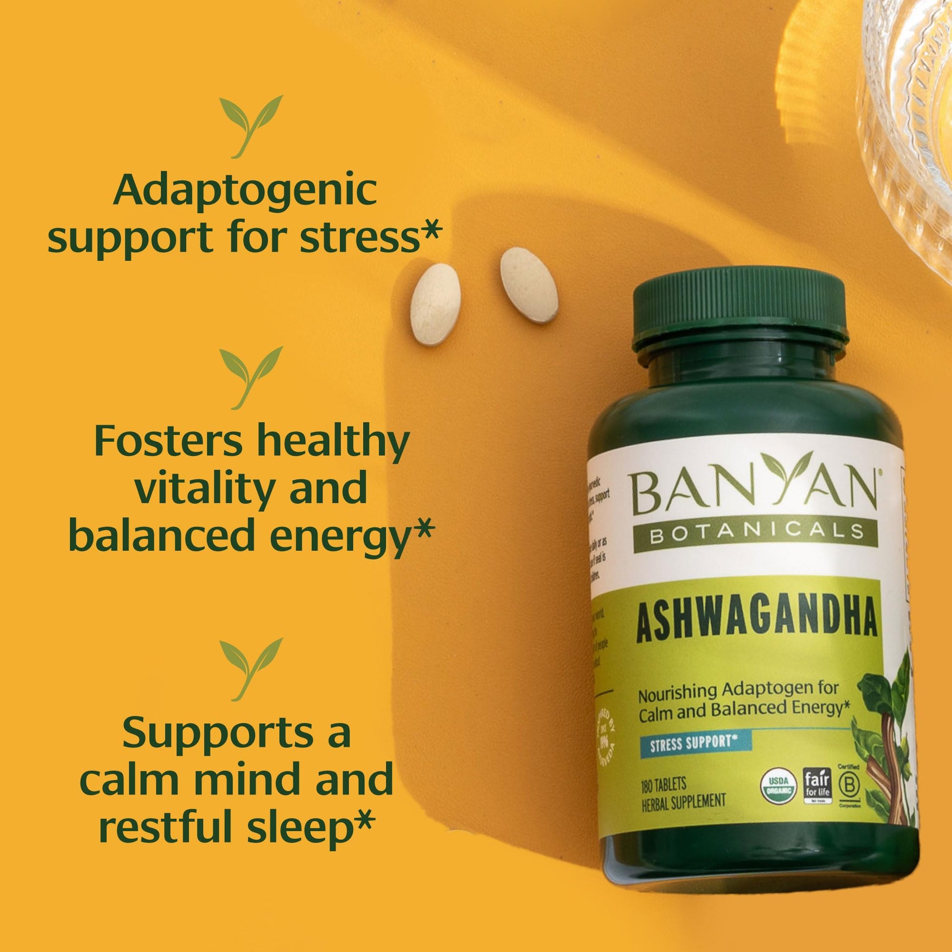 Banyan Botanicals Organic Ashwagandha - 1000mg per Serving - Cortisol Manager & Stress Relief Supplement - Adrenal Support for Mood, Restful Sleep & Muscle Recovery - 180 Tablets - Non-GMO, Vegan* Banyan Botanicals uk supplements