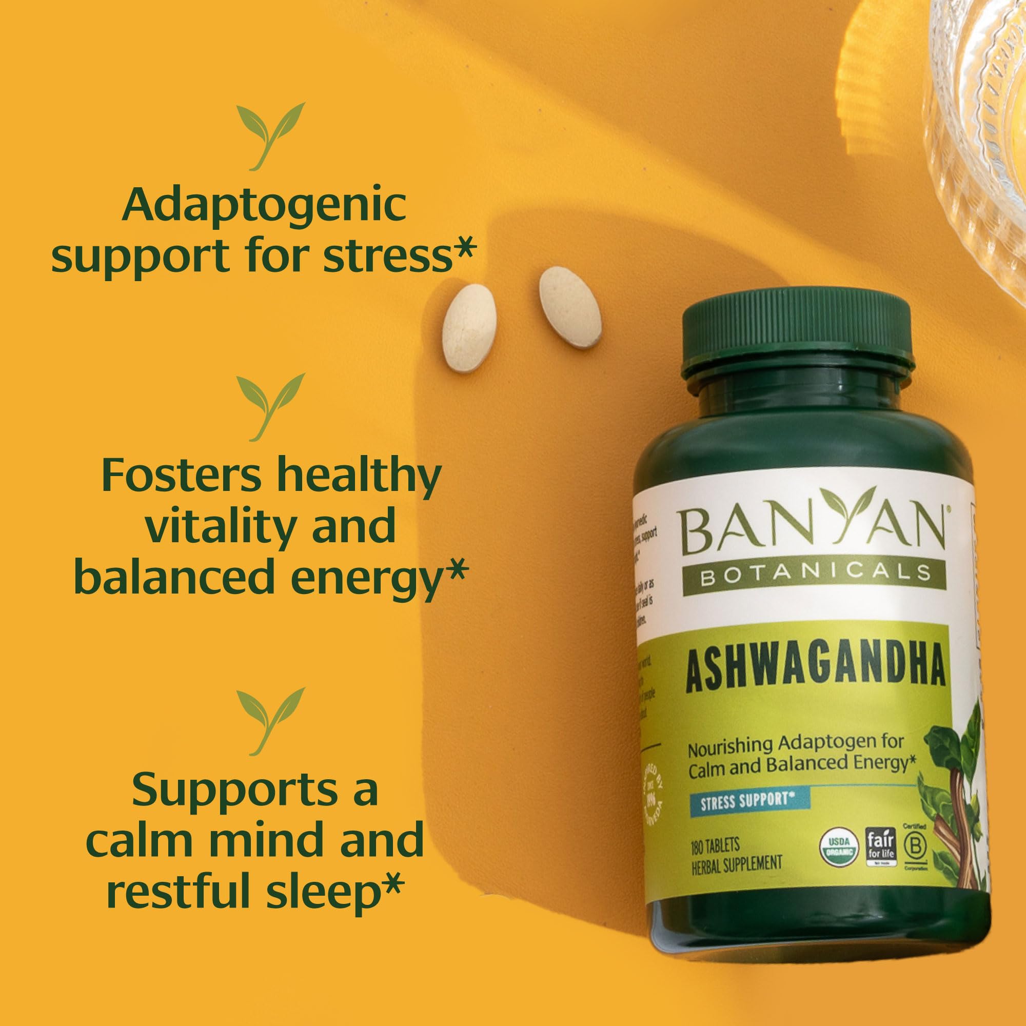 Banyan Botanicals Organic Ashwagandha - 1000mg per Serving - Cortisol Manager & Stress Relief Supplement - Adrenal Support for Mood, Restful Sleep & Muscle Recovery - 180 Tablets - Non-GMO, Vegan* Banyan Botanicals uk supplements