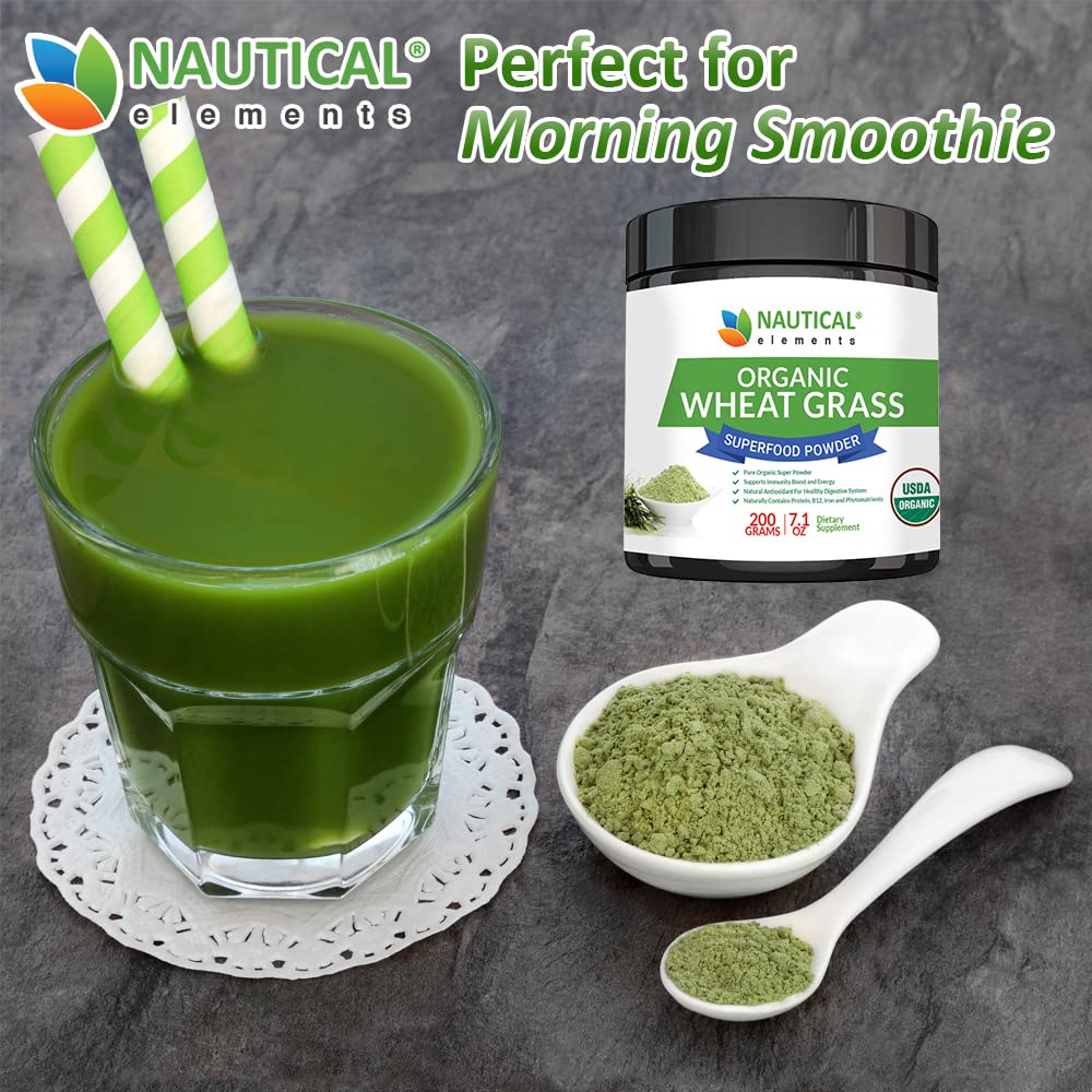 Wheatgrass Powder - USDA Certified Organic Wheat Grass Powder That Is Rich In Essential Amino Acids, Chlorophyll, Antioxidants, Fatty Acids, Minerals & Vitamins - US Grown - Vegan & Non-GMO Superfoods Nautical Elements uk supplements