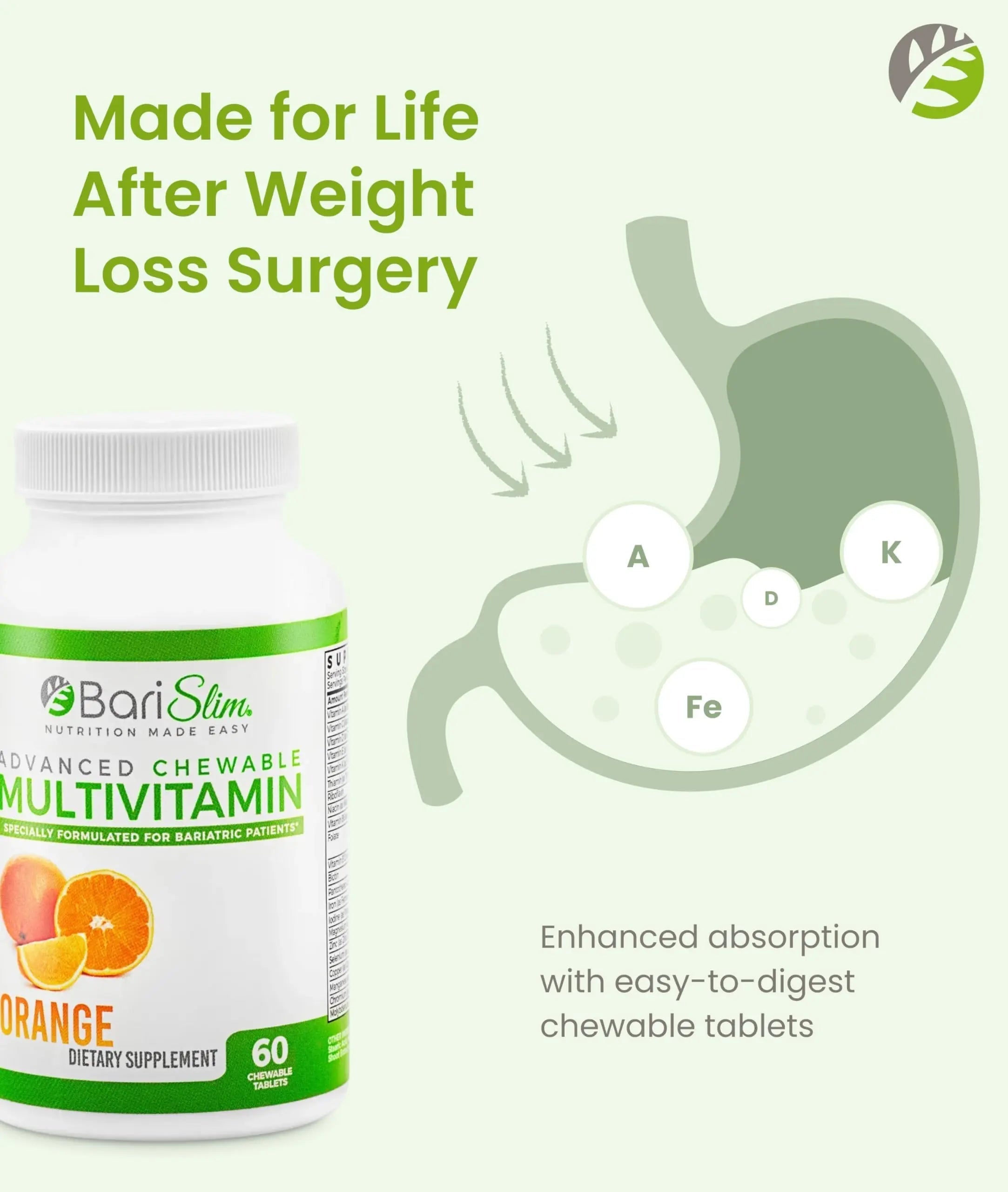 BariSlim Advanced Chewable Bariatric Multivitamin Tablets - Bariatric Vitamin and Supplement for Post Bariatric Surgery Including Gastric BariSlim uk supplements