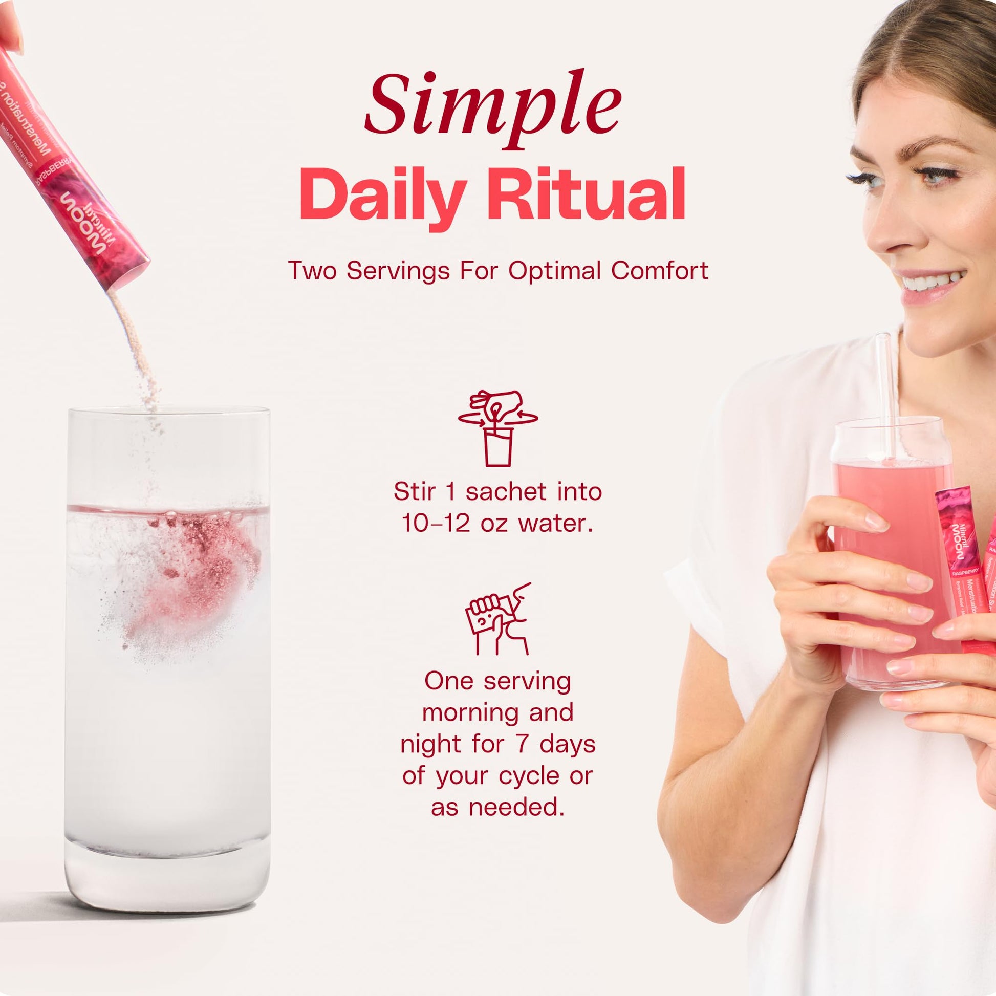 Mineral Moon Premium Menstruation Support - 14 Sachets Raspberry Drink - Hormonal Balance & PMS Support - Reduce Period Cramps, Fatigue & Nausea -with Magnesium Bisglycinate, BenfoPure B1 & Vitamin B6 Mineral Moon uk supplements