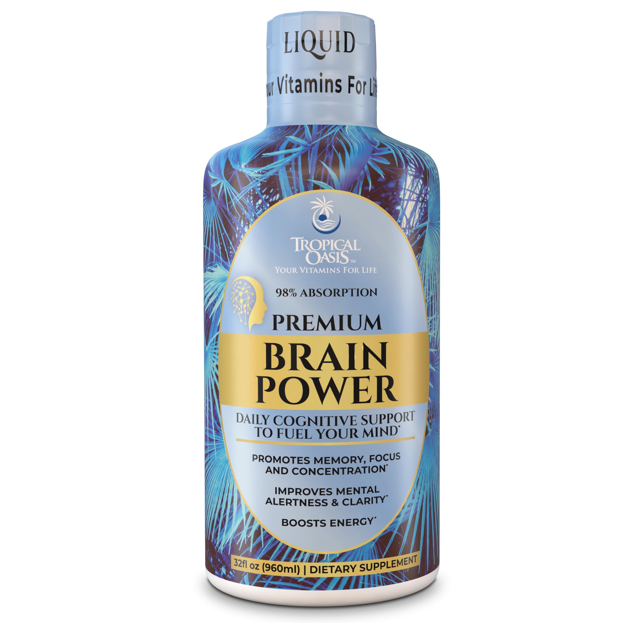 Tropical Oasis - Brain Power | Liquid Nootropic Supplement - Promotes Mental Clarity, Focus, and Memory Retention (Unflavored, 32 Servings) Tropical Oasis uk supplements
