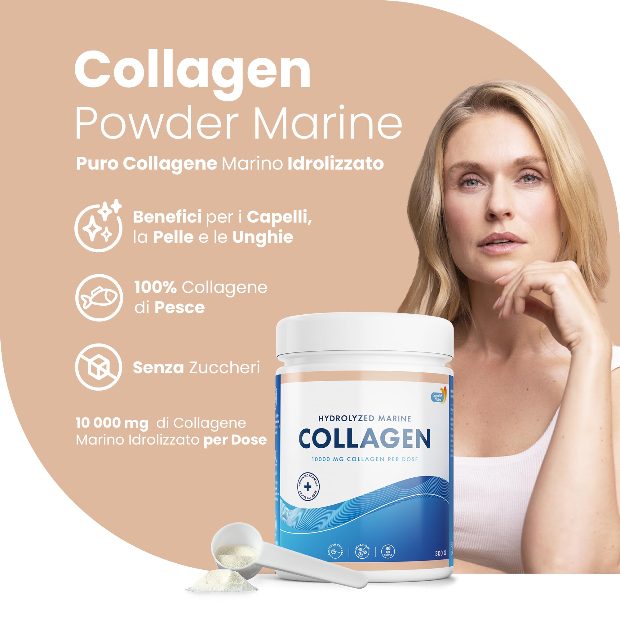 100% Marine Collagen Powder 300g I Pure Hydrolyzed Collagen Powder (Type I & III) Swedish Nutra uk supplements
