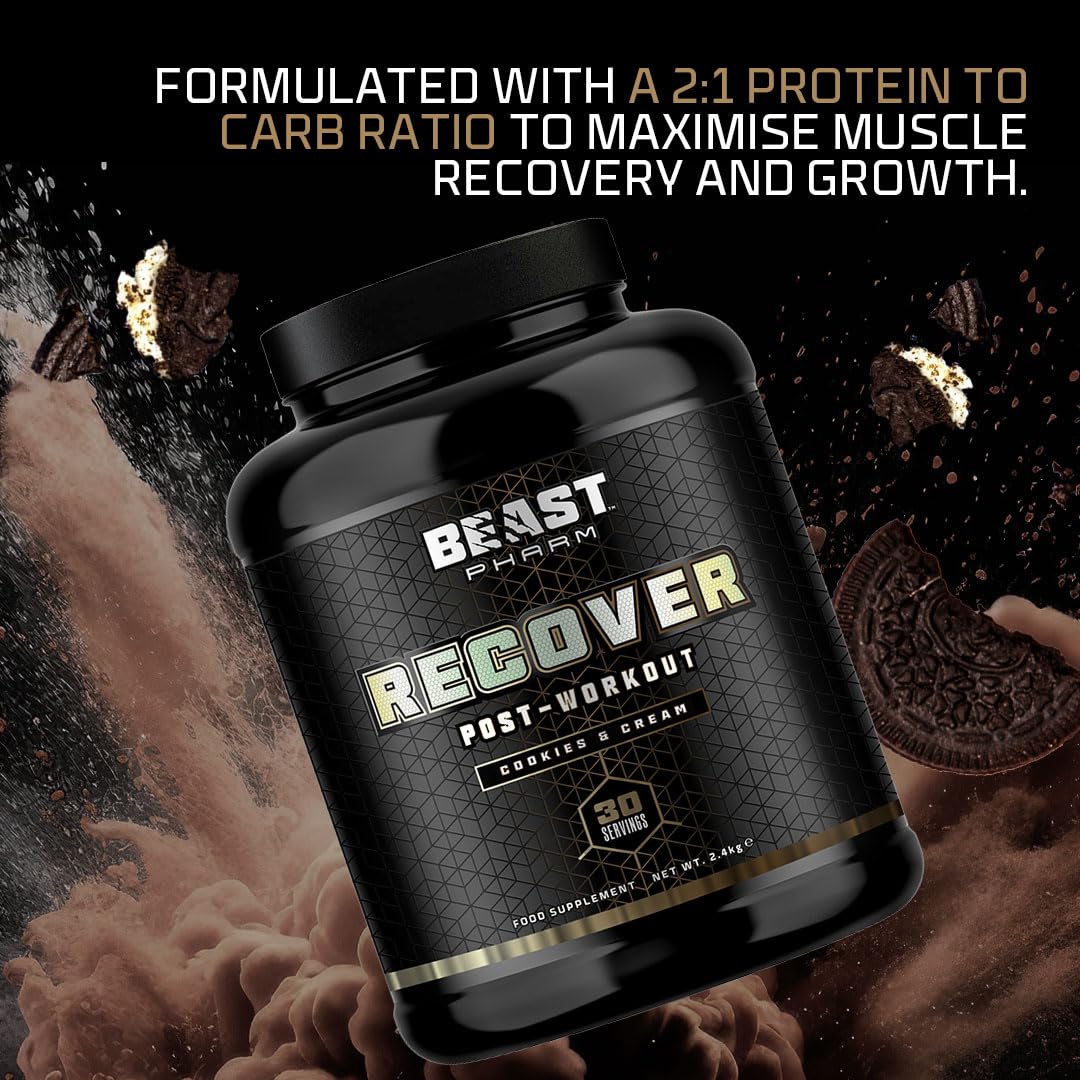 Beast Pharm | Recover Whey Protein Powder | 2.4kg/30 Servings | Cookies & Cream Beast Pharm uk supplements