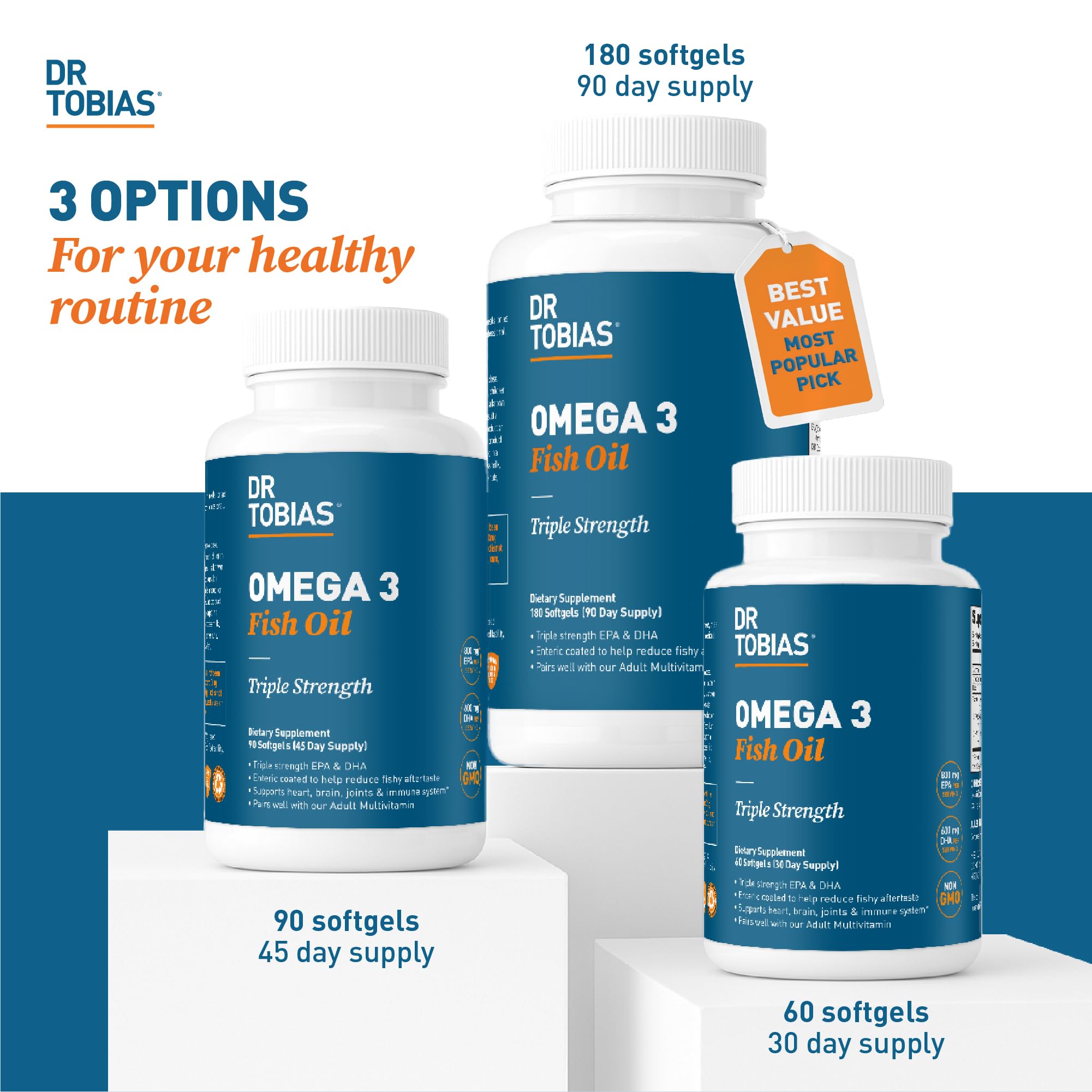 Dr. Tobias Omega 3 Fish Oil 2000mg Triple Strength with 800mg EPA 600mg DHA Per Serving | Fish Oil Omega 3 Supplements for Heart Brain & Immune Support - 180 Softgels (90 Servings) Dr. Tobias uk supplements