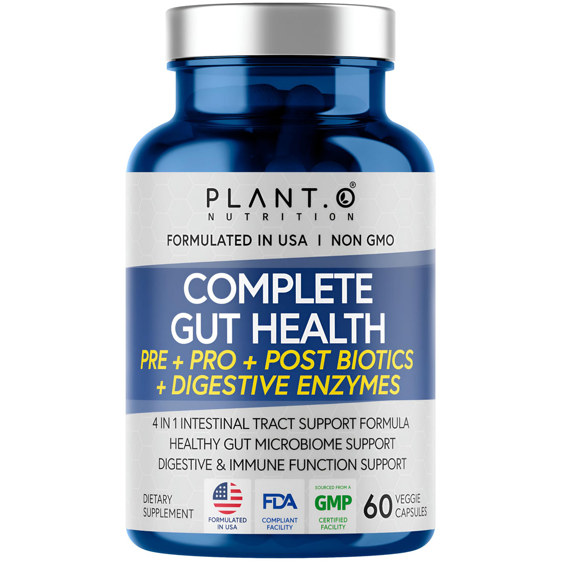 4-in-1 Prebiotic Probiotic & Postbiotic for Women & Men, Complete Gut & Digestive Support Supplement, Pre Post Probiotics & Digestive Enzymes 60 Capsules PLANT.O NUTRITION uk supplements