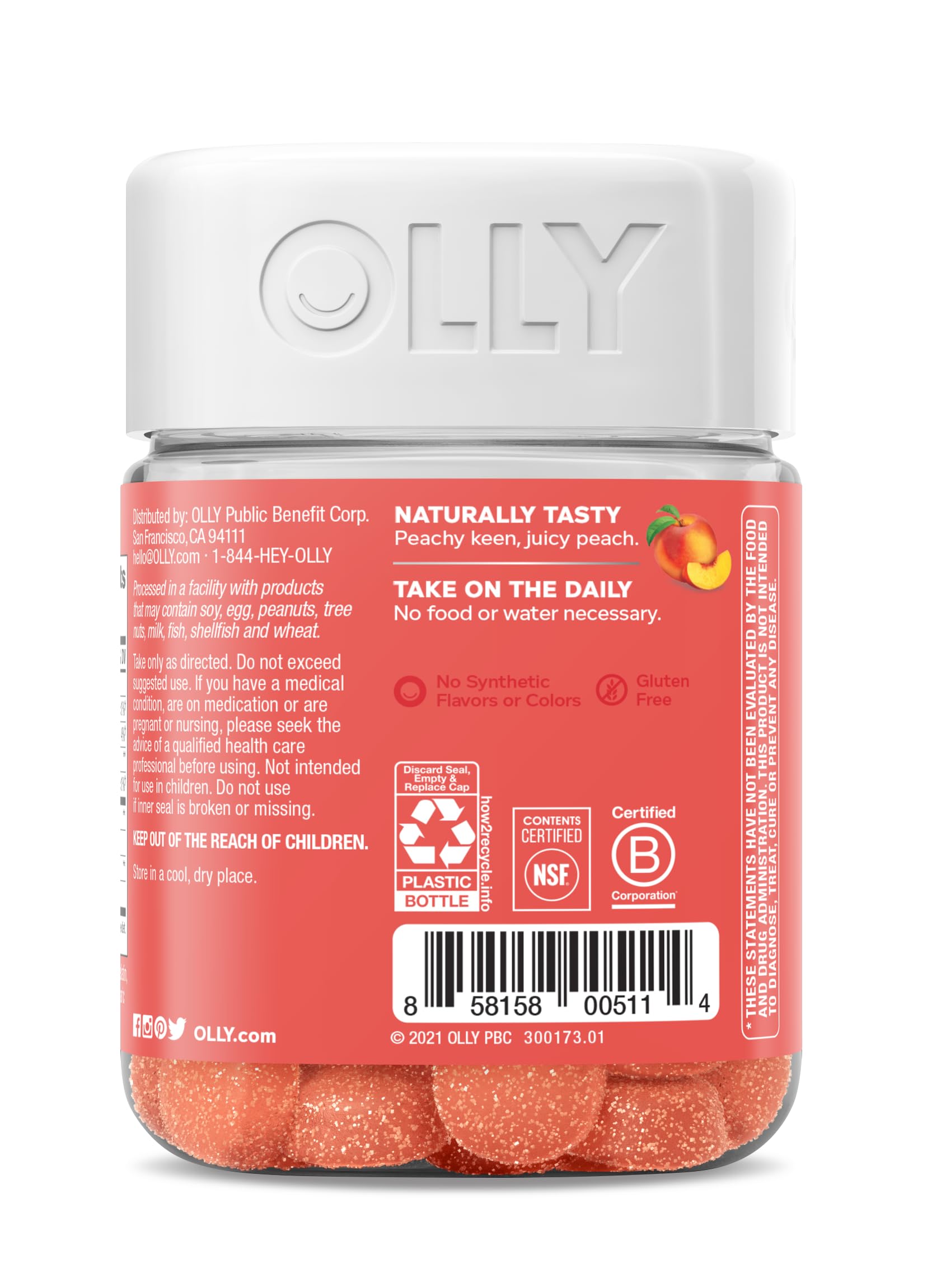 OLLY Probiotic + Prebiotic Gummy, Digestive Support and Gut Health, 500 Million CFUs, Fiber, Adult Chewable Supplement for Men and Women, Peach, 30 Day Supply - 30 Count OLLY uk supplements