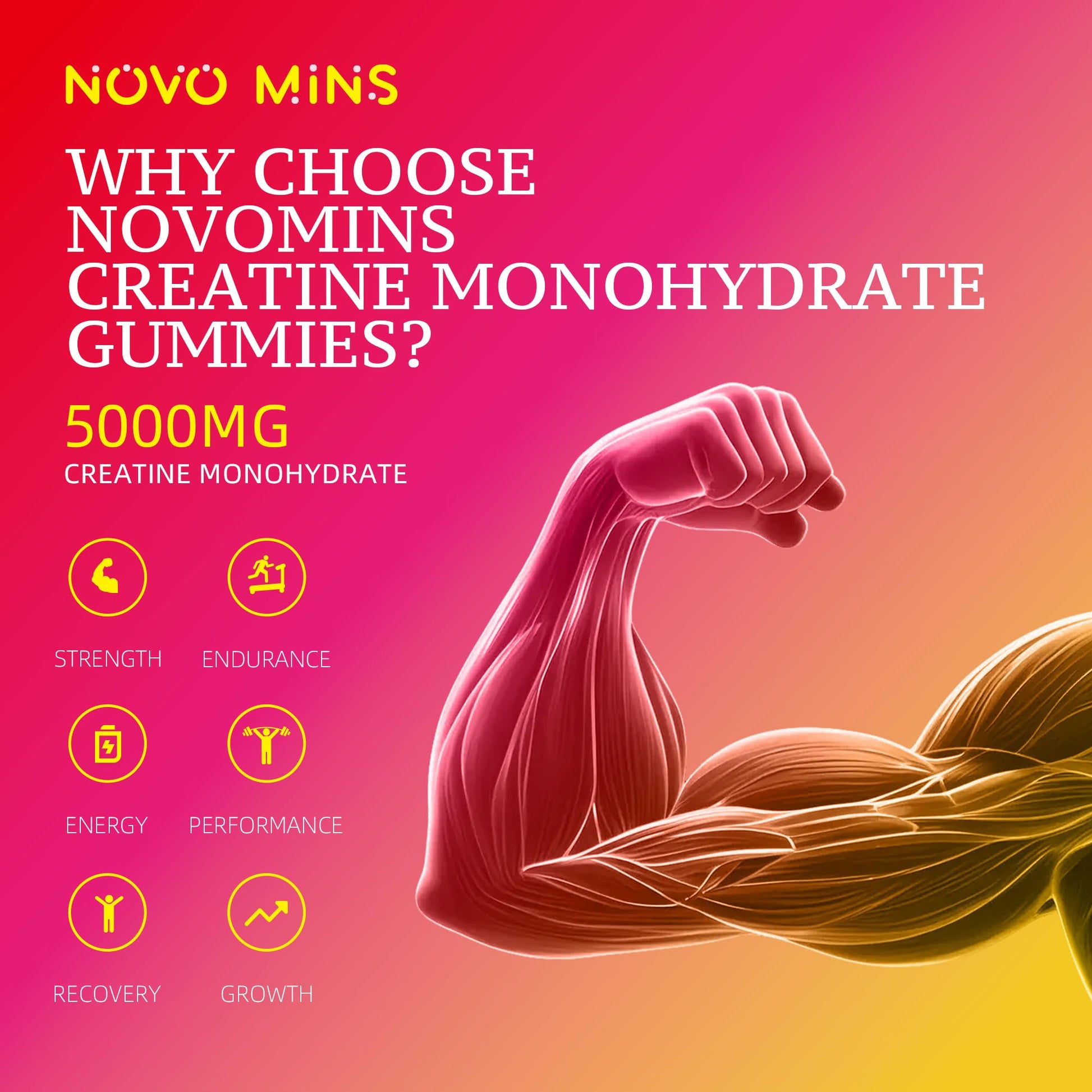 NSF Certified Creatine Gummy - Creatine Monohydrate Gummies 5000mg for Men & Women, Chewables Creatine Monohydrate for Muscle Strength, Muscle Builder, Energy Boost, Pre-Workout Supplement(120 Count) novomins uk supplements