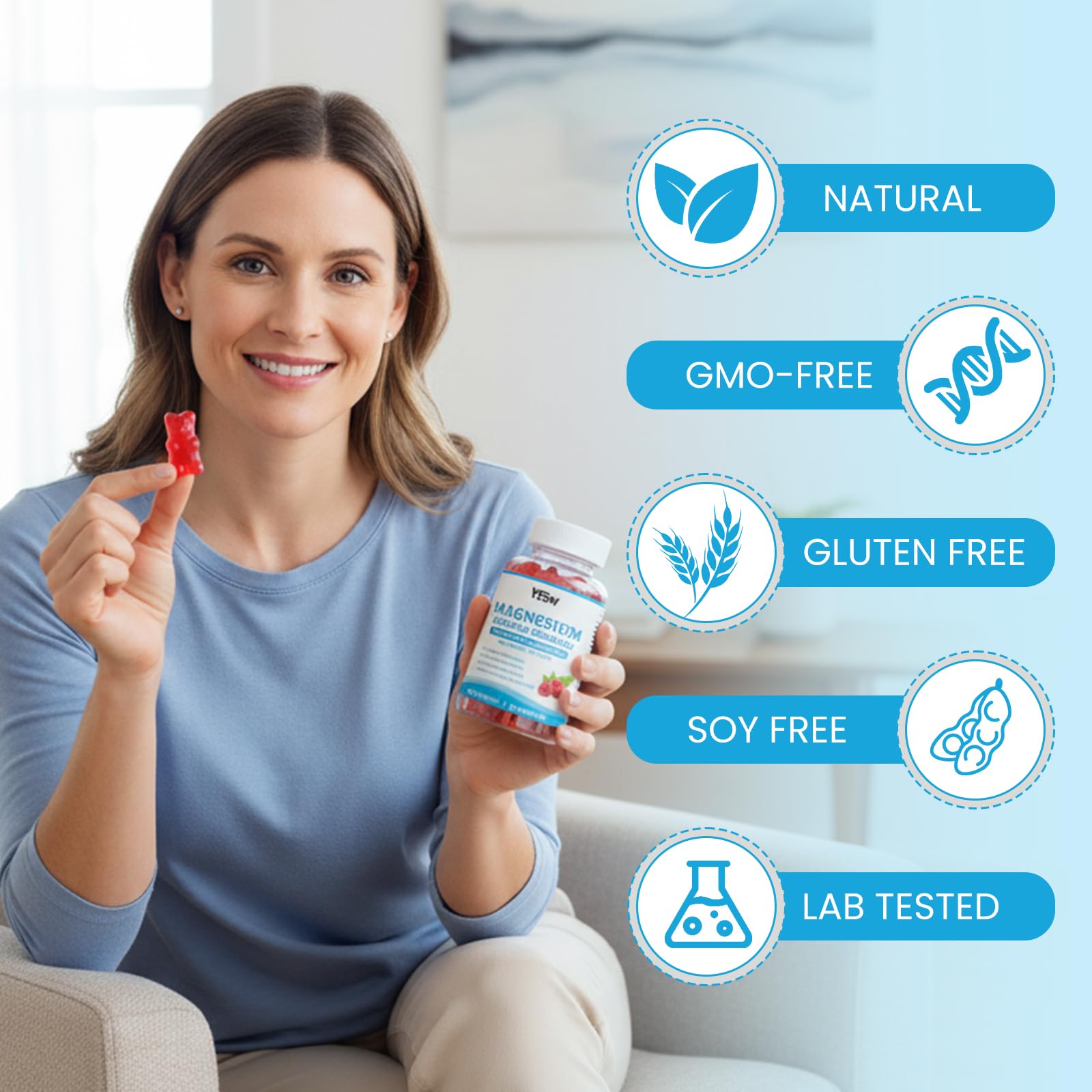 Magnesium Complex Gummies 8 Elemental 1000mg - Magnesium Glycinate, Citrate, Malate, Taurate, Supports Bones, Muscle, Nerve Health, for Women & Men, Vegan Non-GMO, Raspberry Flavor, 60 Count YXSW uk supplements