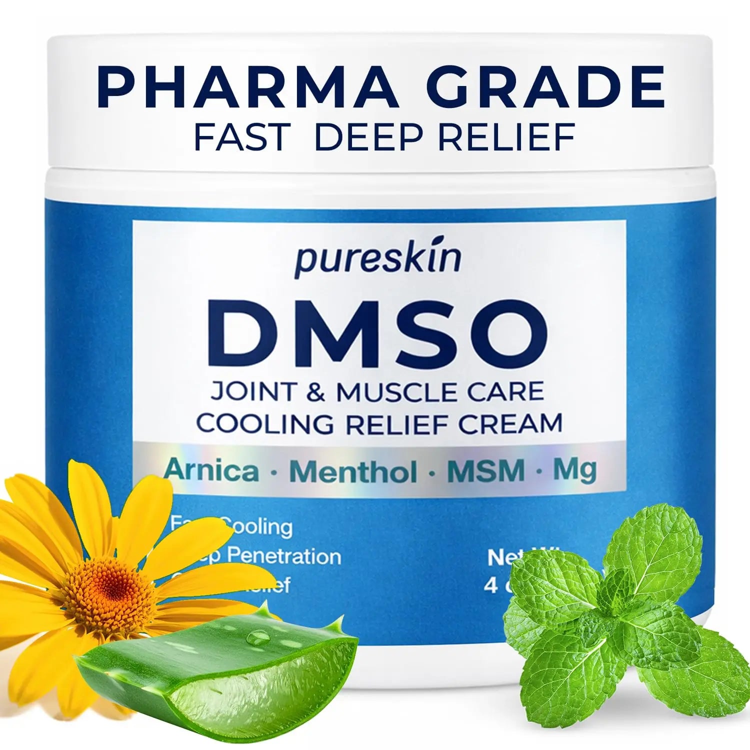 PURESKIN DMSO Relief Cream – Pharmaceutical Grade Fast-Absorbing Cooling Formula for Active Lifestyles – Lightweight Cream with Arnica, MSM, Magnesium, Menthol & Aloe, 4 oz PURESKIN uk supplements