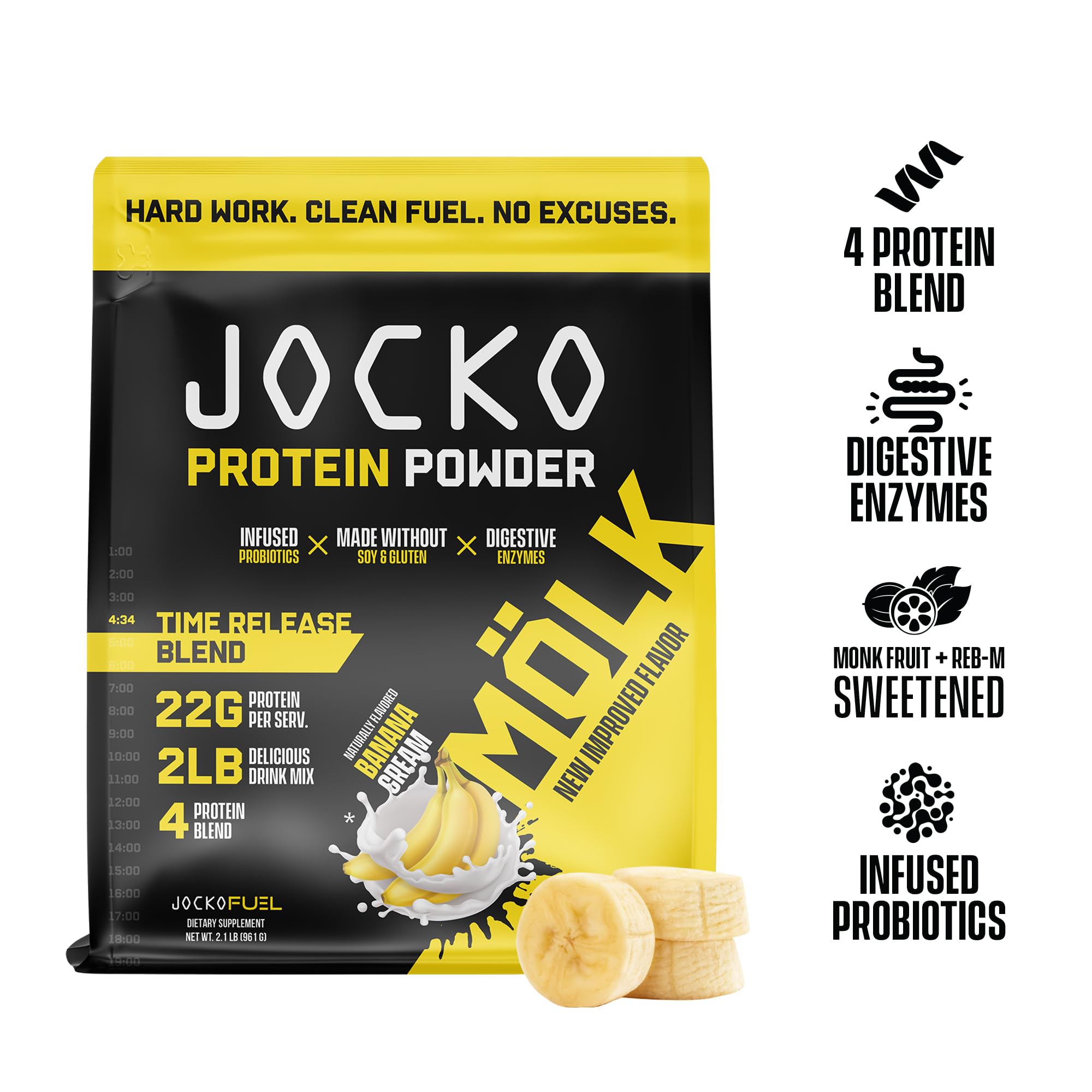 Jocko Mölk Whey Protein Powder (Banana Cream) - Keto, Probiotics, Grass Fed, Digestive Jocko Fuel uk supplements