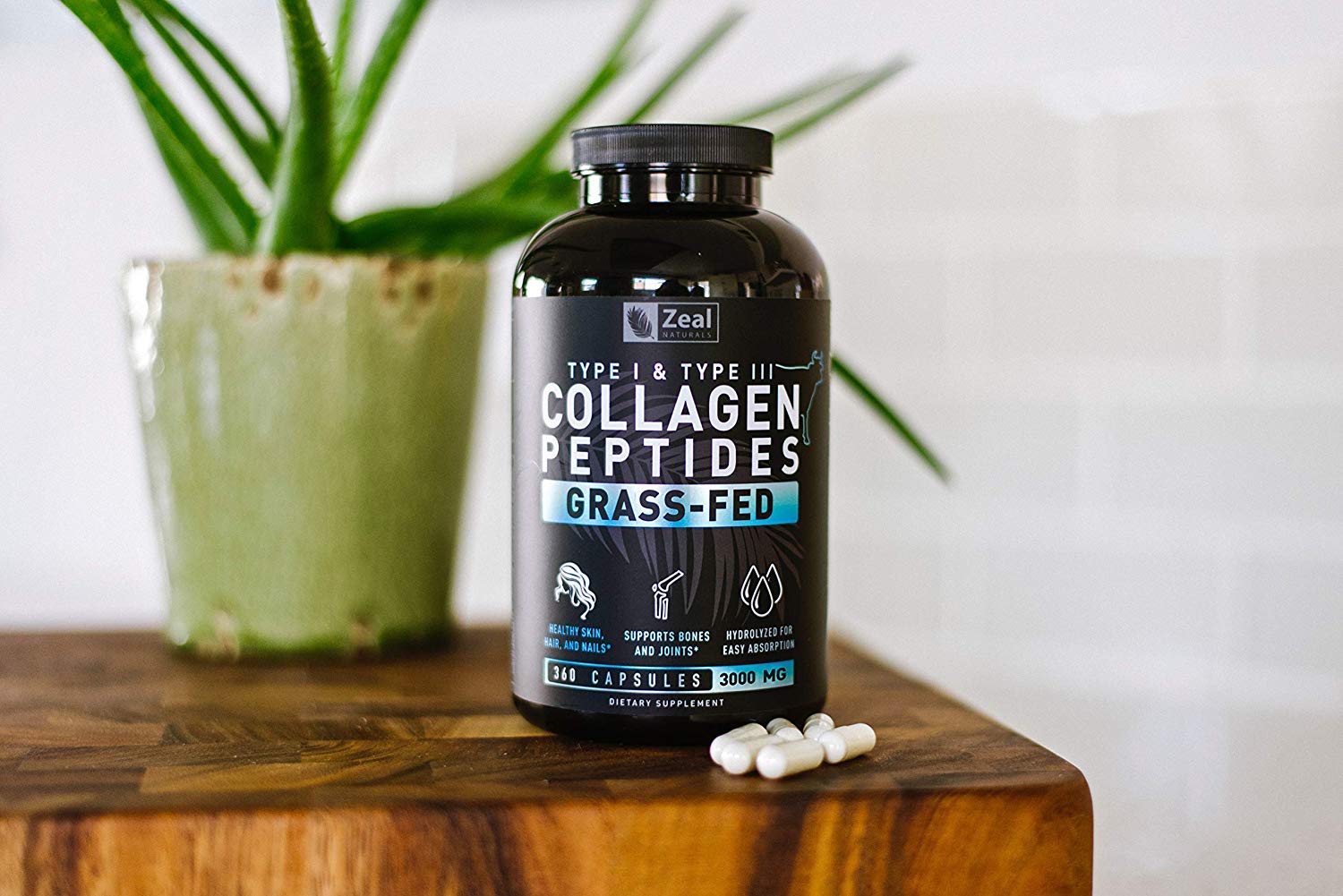 Zeal Naturals Collagen Peptides Collagen Pills (360 Capsules) Grass Fed Collagen Pepetide Powder - Hydrolyzed Collagen Powder for JointTendon SupplementHair Skin and Nails - Zeal Naturals uk supplements
