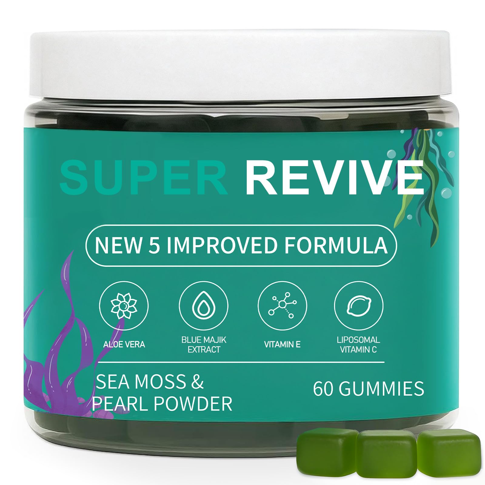 caicieter Super Revive Gummies for Hair Loss - Sea Moss Gummies with Vitamin C, E, Aloe Vera & Pearl Powder Glow, Promotes Thicker, Fuller & Stronger Hair - 60 Count caicieter uk supplements