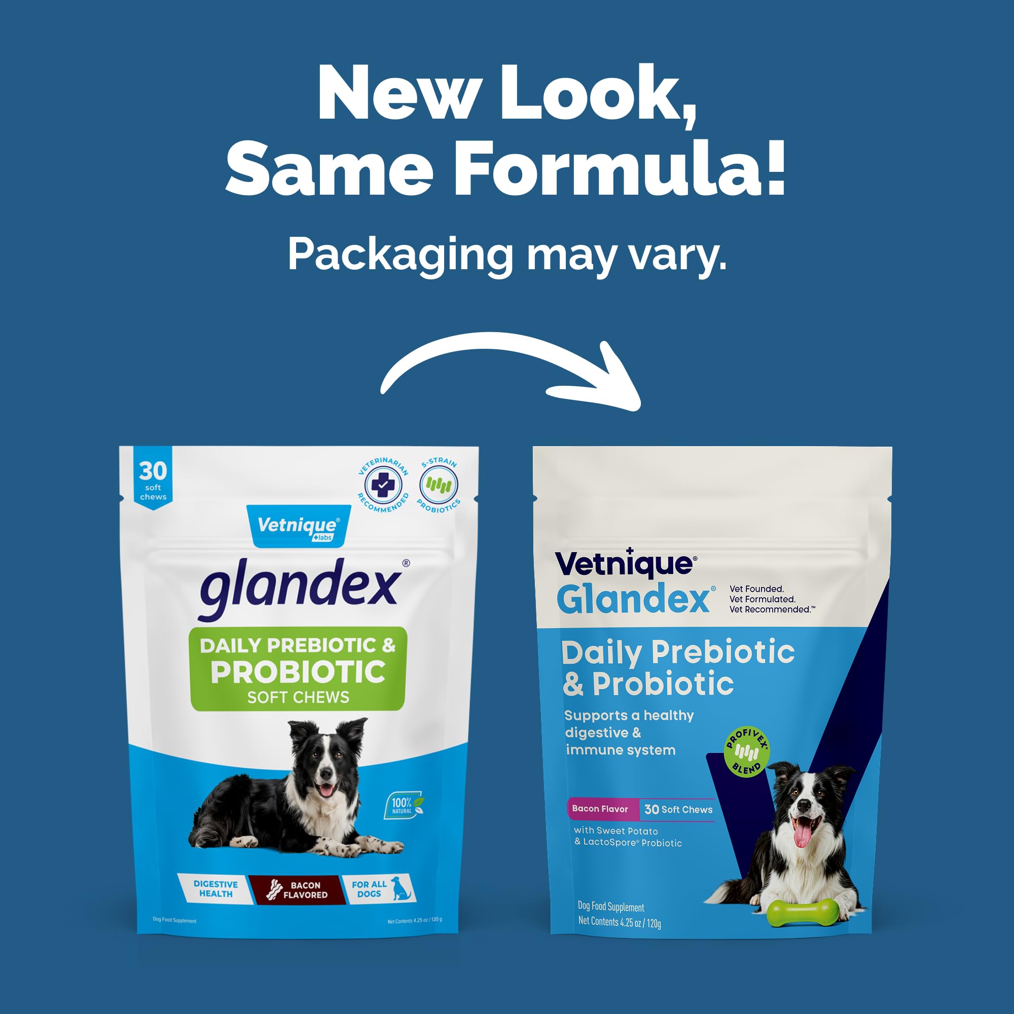 Vetnique Glandex Daily Probiotics for Dogs with Prebiotics to Support Gut Health with Fiber and Digestive Enzymes, Dog Probiotic Chews or Powders (30ct Chews, Bacon Chews) Vetnique uk supplements