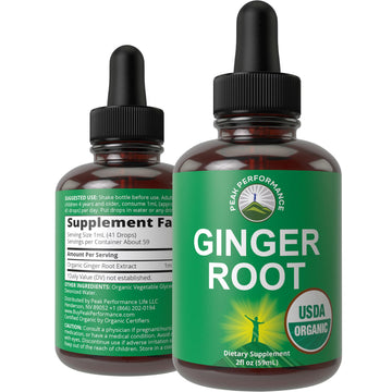 USDA Organic Ginger Root Extract Liquid Drops. Zero Sugar, Non Bitter Vegan Ginger Oil Supplement for Immune, Digestive + Gut Support. High Bioavailability, Gluten Free for Women and Men. Take Orally Peak Performance uk supplements