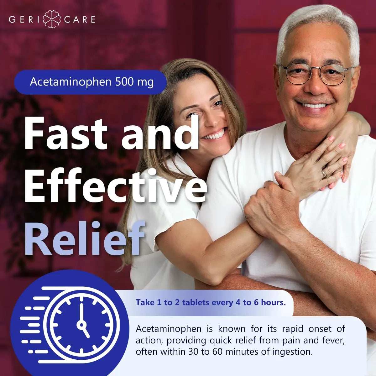 GeriCare Extra Strength Acetaminophen Pain Relief Fever Reducer Tablets, Strength 500mg Tablet | Joint, Muscle, Arthritis, Back Pain, Body Pain Relief, 100 Count (Pack of 2) GeriCare uk supplements