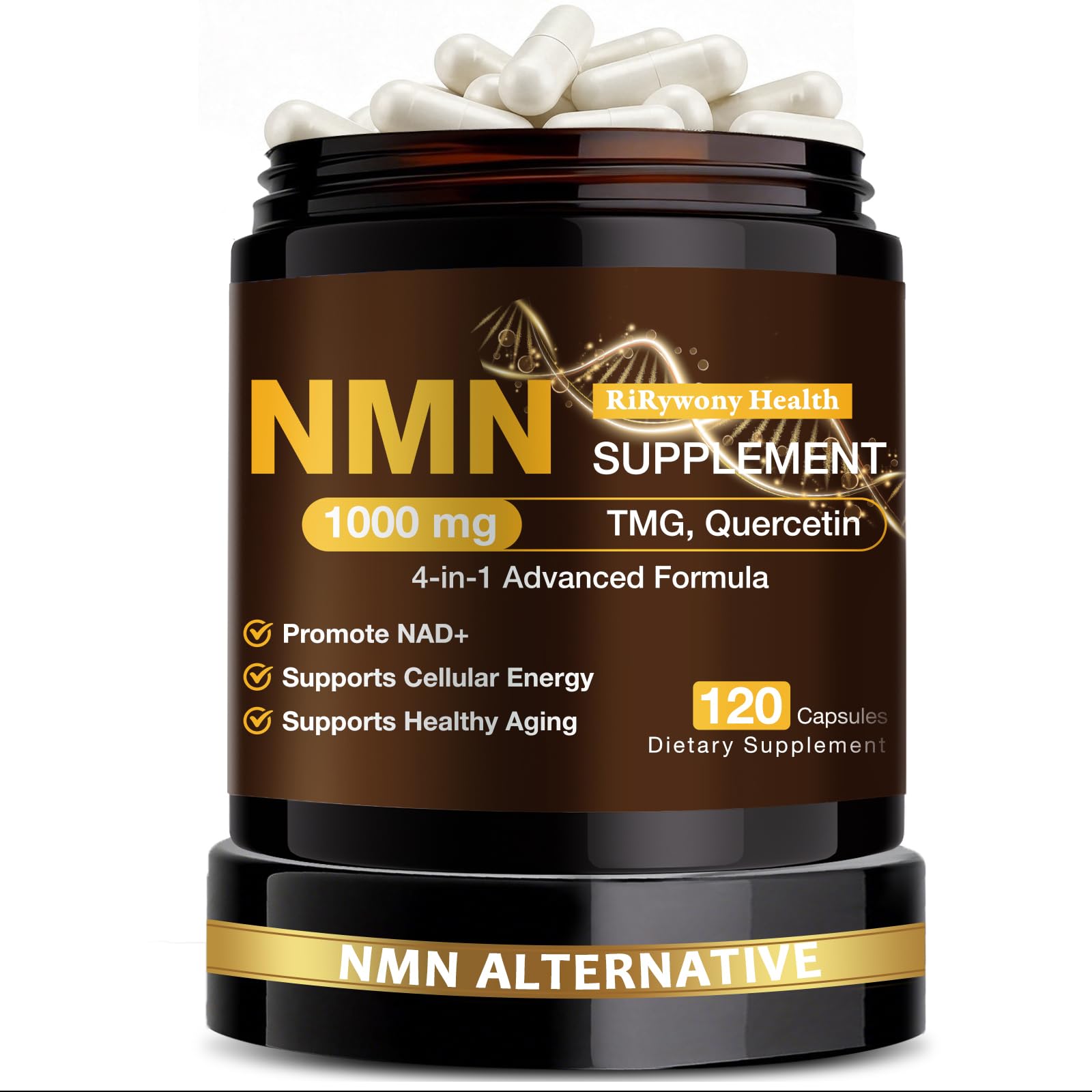 NMN Supplement 1000mg - NMN Supplement 1000mg Pure Organic, NMNH Alternative, Resveratrol Supplement, NAD+ Supplement, TMG & Quercetin for Cellular Support 120 Capsules RiRywony Health uk supplements
