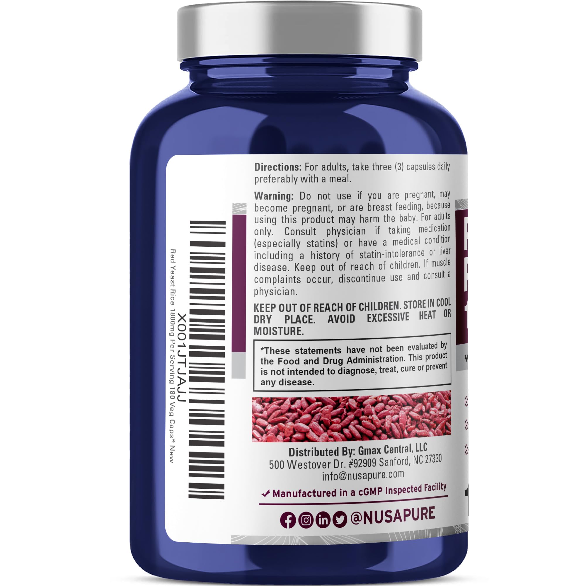 NusaPure Red Yeast Rice 1800mg 180 Veggie Capsules (Non-GMO, Vegan) NusaPure uk supplements