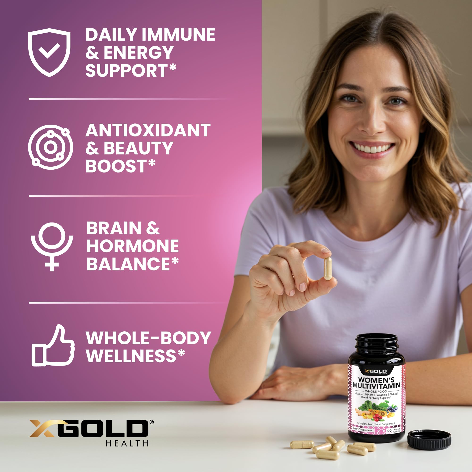 Vegan Women's Daily Multivitamin 50 Plus with Organic WholeFood Based Natural Ingredients, Ginger, Maca, Multi-Vitamin B Complex & More X Gold Health uk supplements