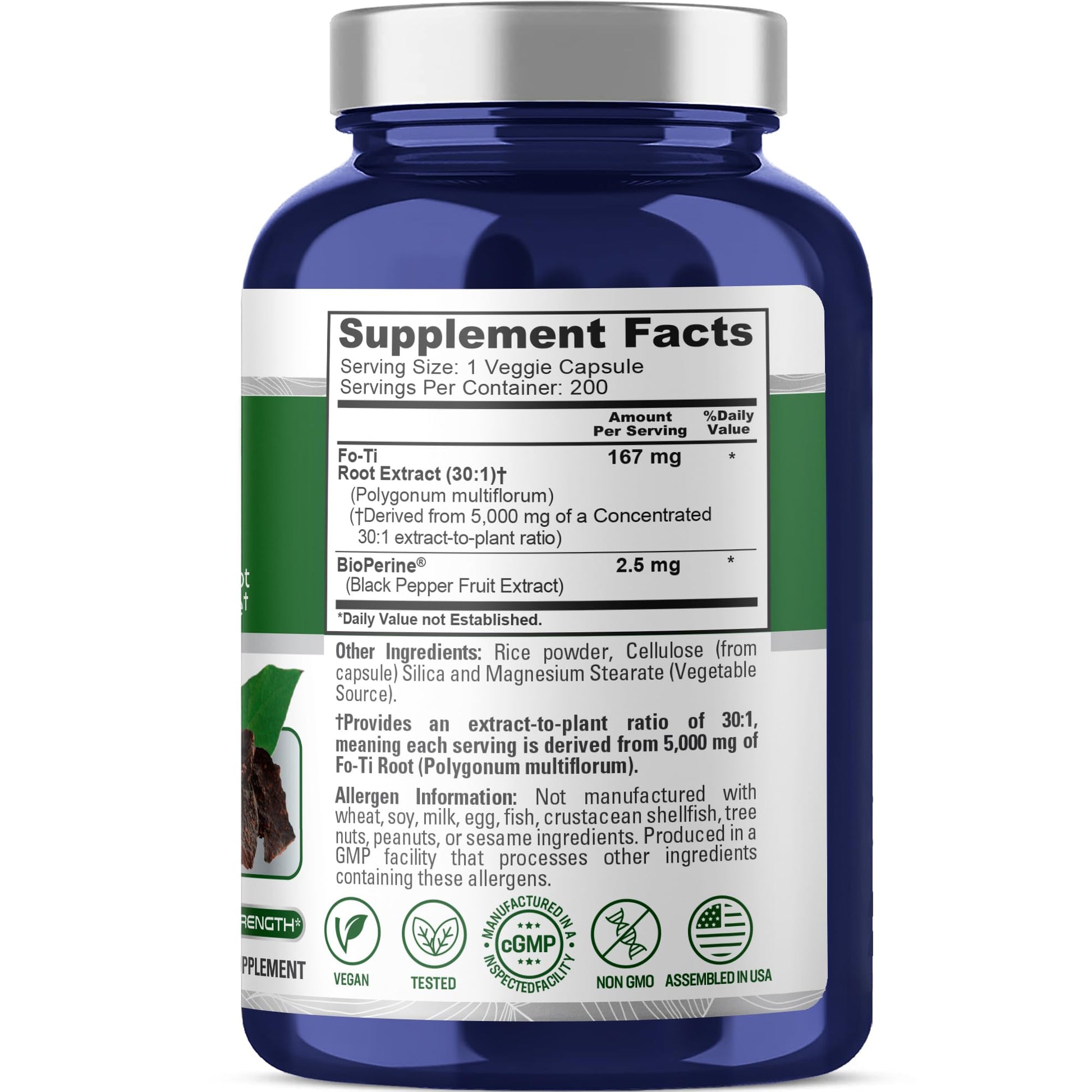 NusaPure Fo-Ti 30:1 Extract, 167 mg Equivalent to 5000mg per Veg Caps, 200 Count, Non-GMO, Vegan, Bioperine NusaPure uk supplements