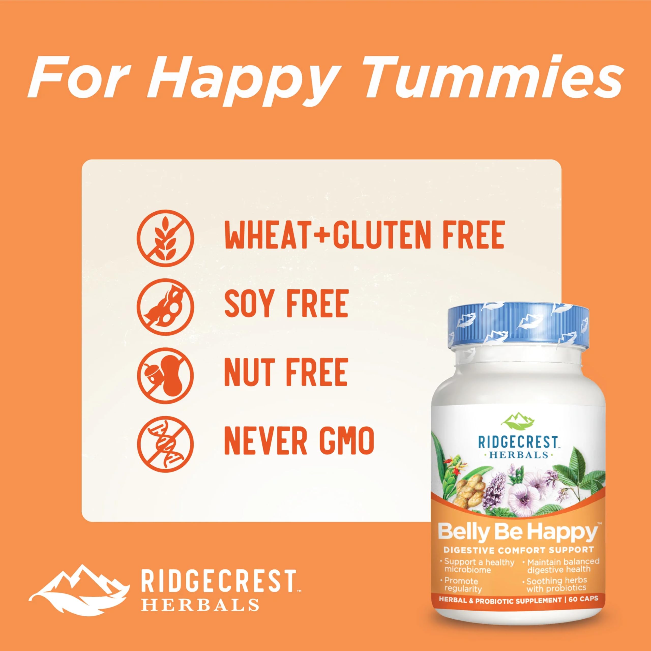 RidgeCrest Herbals Belly Be Happy - 60 Capsules - Digestive Comfort Support - Non-GMO RidgeCrest Herbals uk supplements
