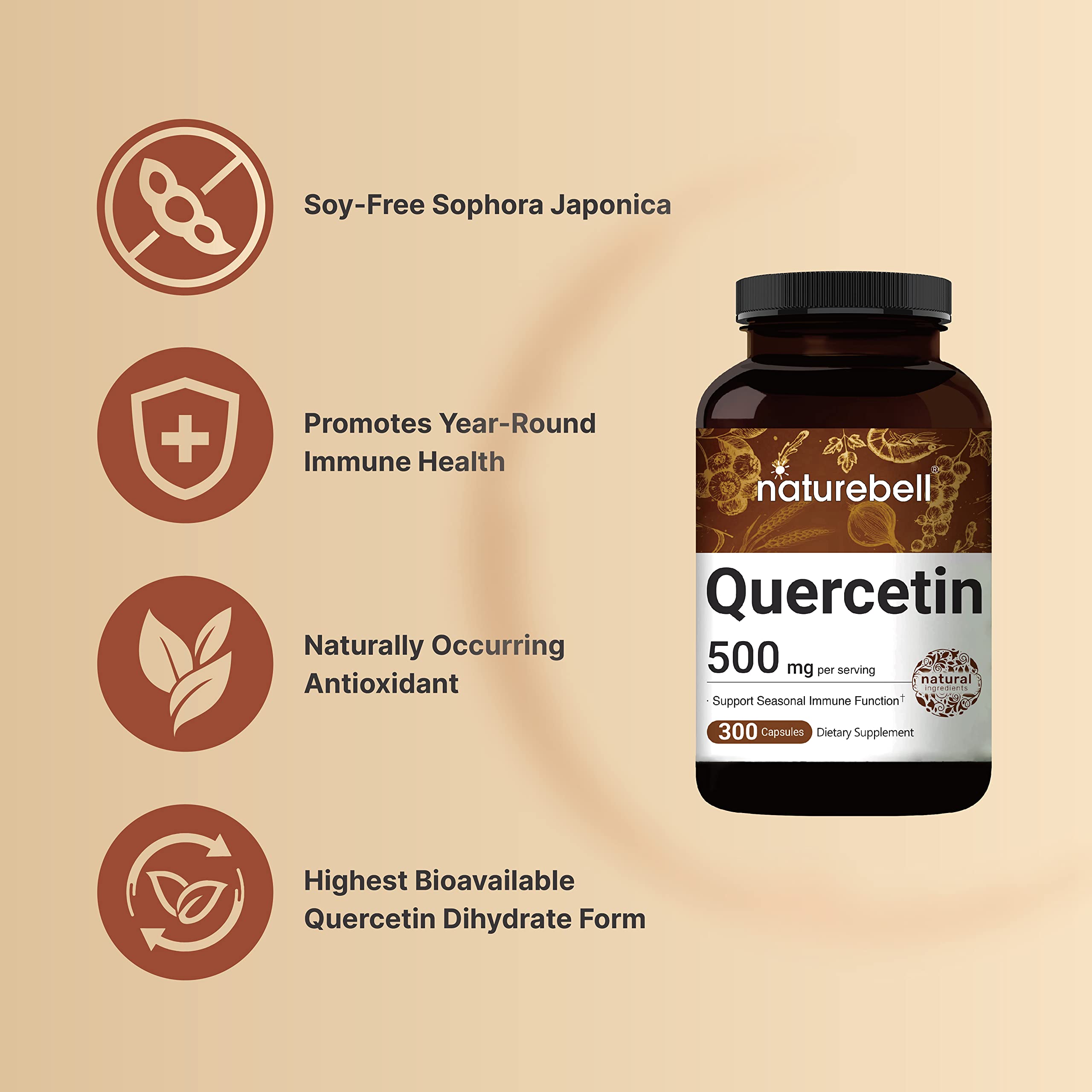 NatureBell Quercetin 500mg Per Serving | 300 Capsules, Ultra Strength Quercetin NatureBell uk supplements