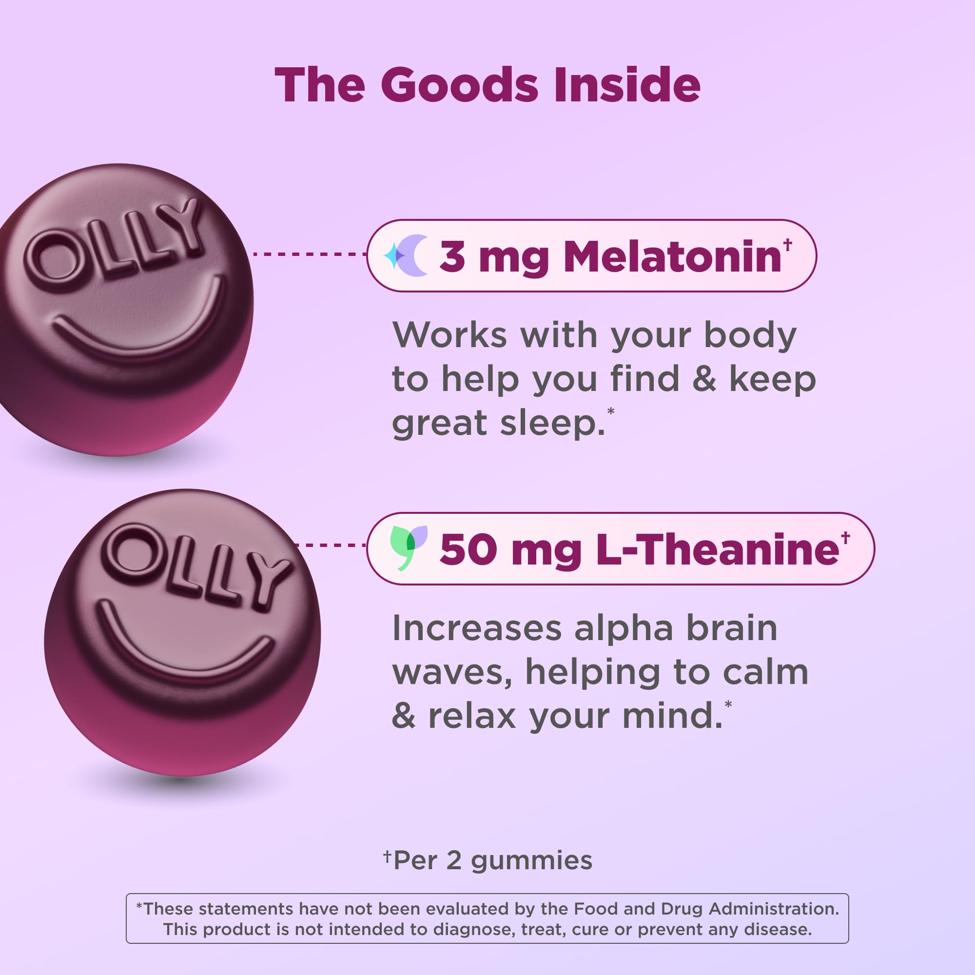 OLLY Sleep Gummy, 3 mg Melatonin, L-Theanine, Chamomile, Lemon Balm, Sleep Aid, Blackberry - 70 Count OLLY uk supplements