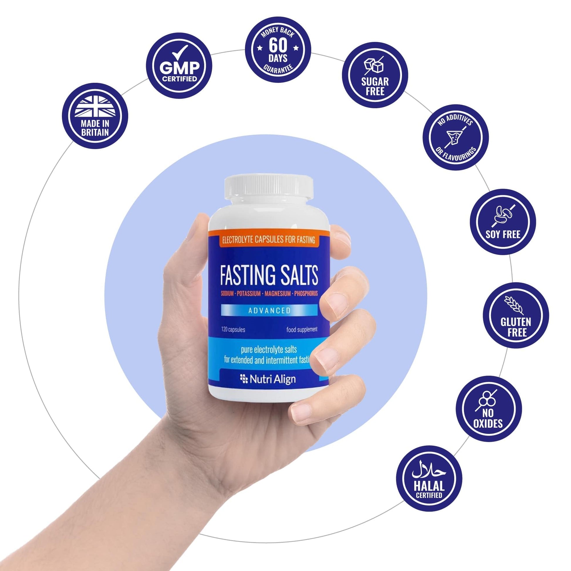 Nutri-Align Fasting Salts Electrolytes Advanced, 120 Capsules | Sodium Potassium Magnesium Phosphorus | Pure Fasting Electrolytes | Sugar Free & Filler Free Nutri-Align uk supplements