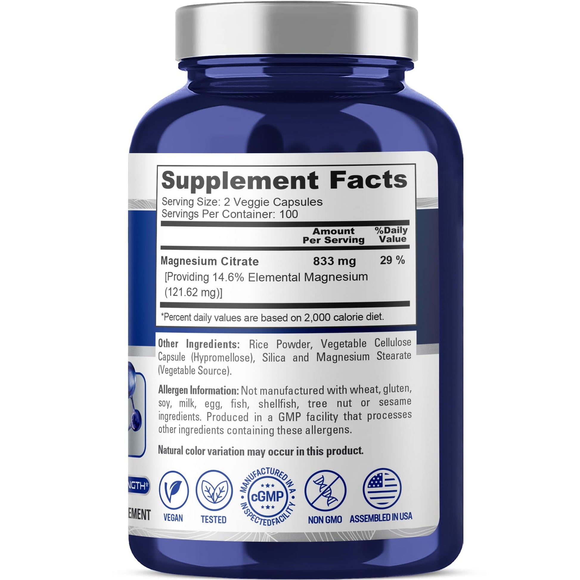 NusaPure Magnesium Citrate 833mg - 200 Veggie Capsules (Vegetarian, Non-GMO, Vegan) NusaPure uk supplements