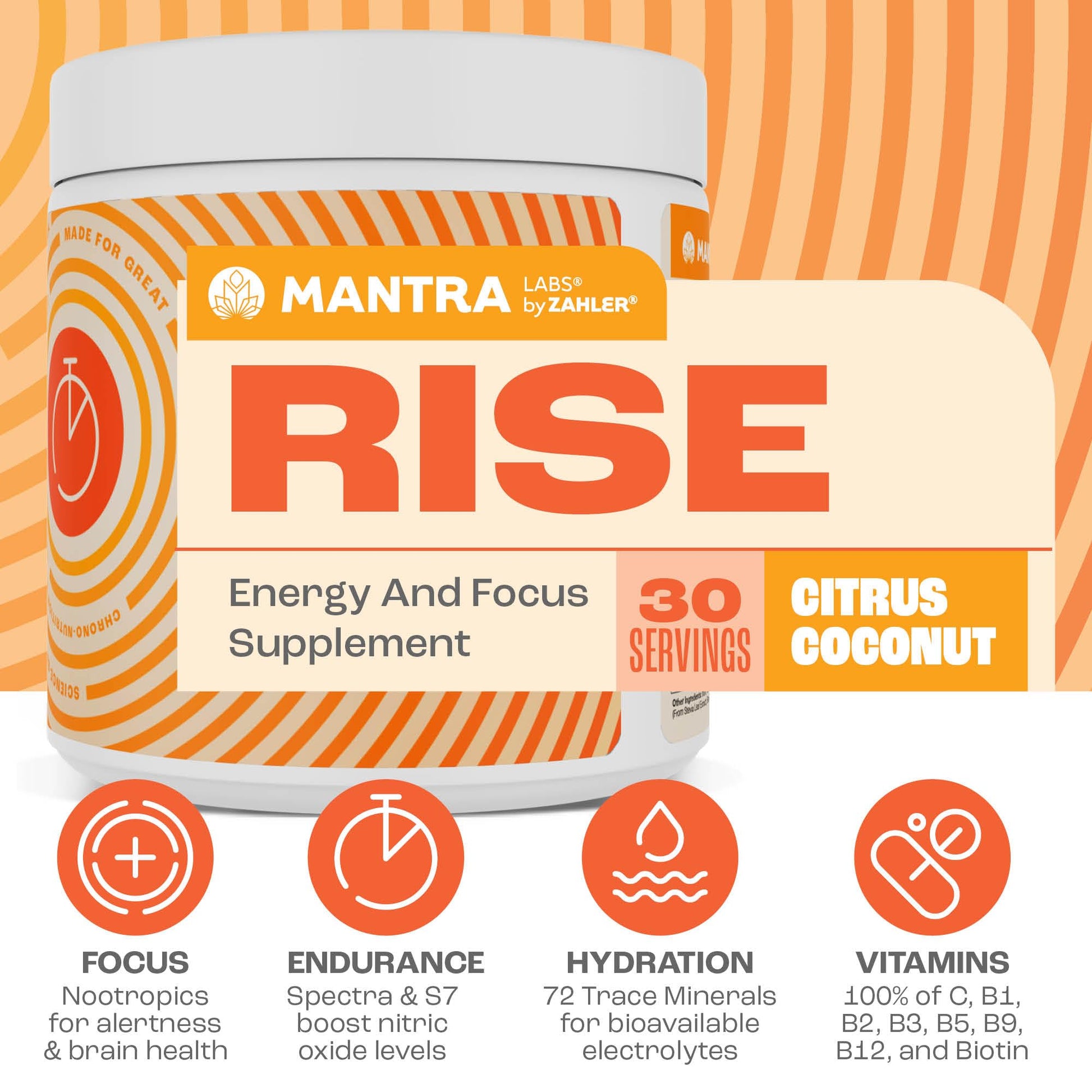 Zahler Mantra Rise, The Energy and Focus Supplement, Citrus Coconut Flavored, 30 Servings. Zahler uk supplements