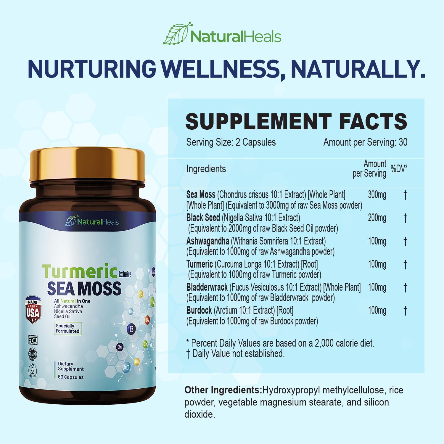 Natural Heals Sea Moss 3000mg: Black Seed Oil 2000mg Ashwagandha 1000mg Turmeric Natural Heals uk supplements