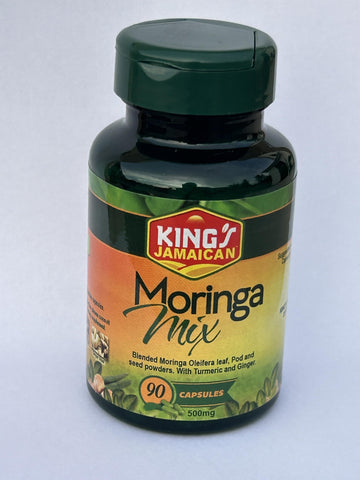 Jamaican Moringa Capsules – 100% Natural Ingredients – Made from Dried Moringa Leaves, Pods & Seeds – 90 Capsules, 500mg – with Turmeric & Ginger – Herbal Supplement, Nutrient-Rich – Easy to Swallow King's Jamaican uk supplements