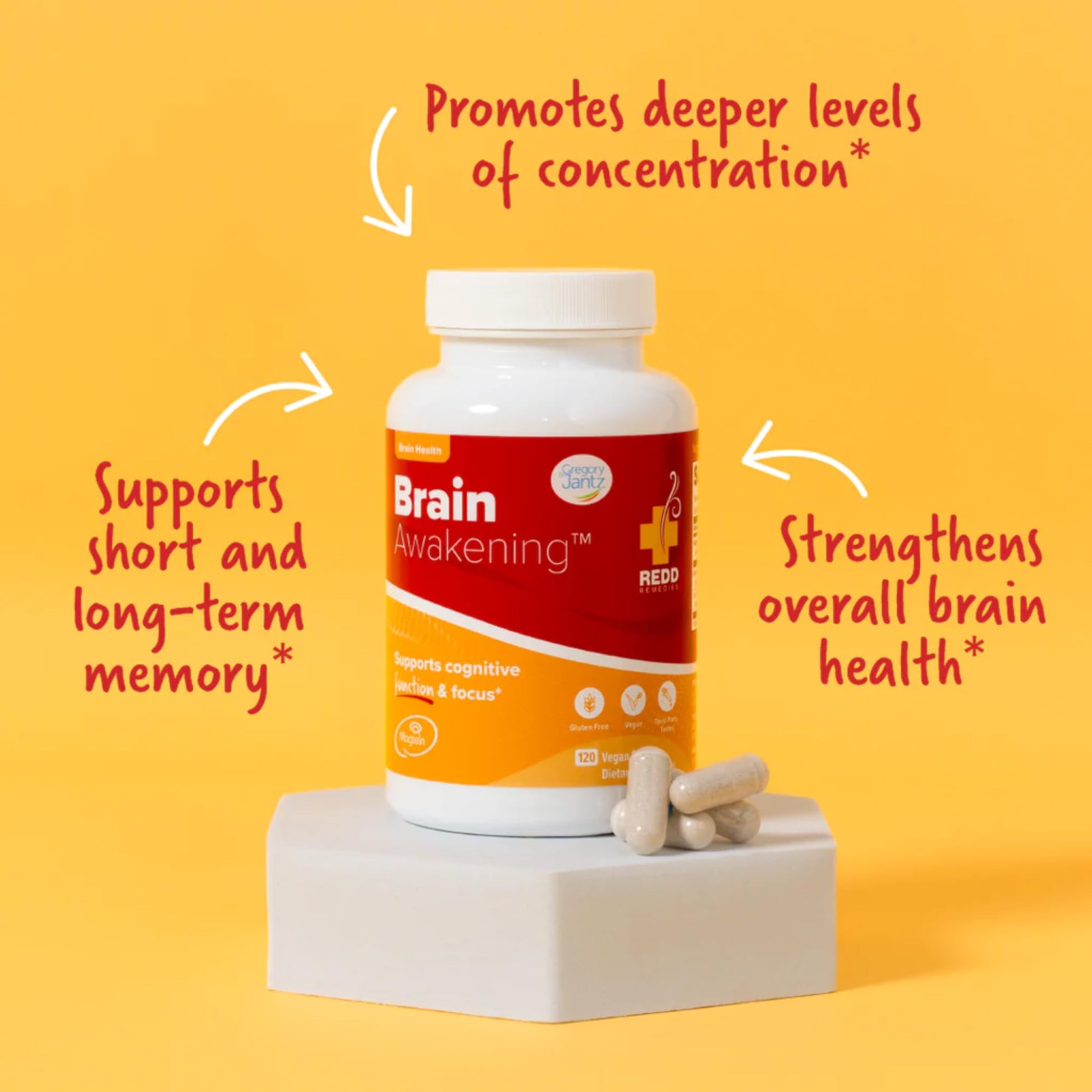 Redd Remedies, Brain Awakening, Supports Cognitive Function and Focus, 120 Vegan Capsules Redd Remedies uk supplements