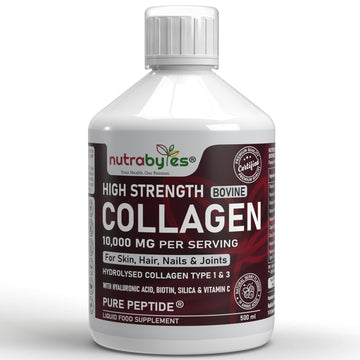 Collagen Liquid 10000mg, Hydrolysed Peptides | Hyaluronic Acid, Biotin, Silica, Vitamin C, Vitamin B12 NUTRABYTES uk supplements