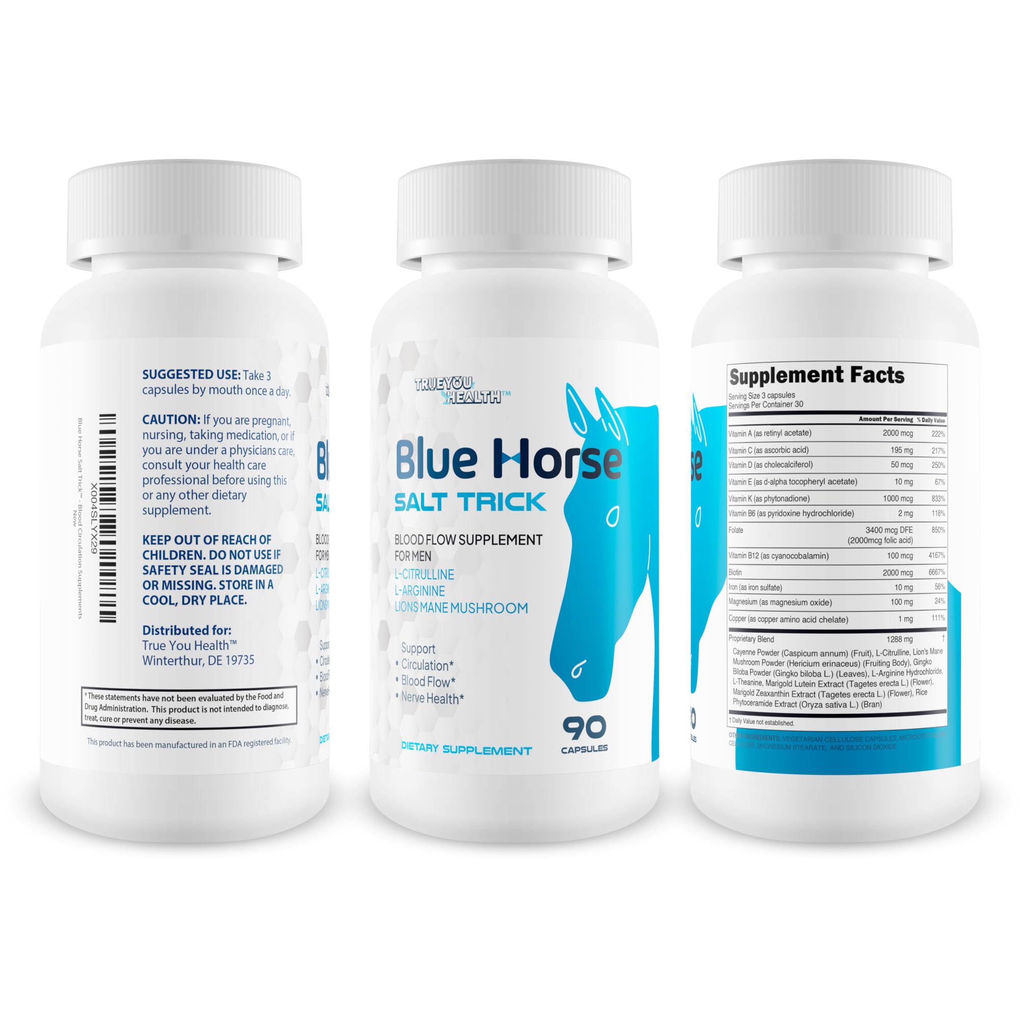 Blue Horse Salt Trick - Our Best Blood Flow Supplement for Men - Our Best Circulation Supplement - Male Circulation Supplements Nitric Oxide Vasodilator to Improve Blood Flow 7 Blue Salt Trick for Men True You Health uk supplements