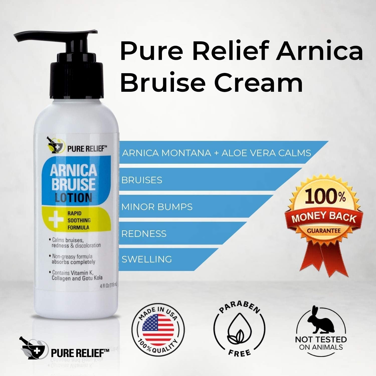 Pure Relief Arnica Bruise Relief Lotion for Bruising, Swelling, & Discoloration On Skin, Natural Skin Care Arnica Bruise Homeopathic Topical Bruise Cream W/Aloe Vera & Collagen, 4 Fl Oz (Pack of 3) Pure Relief uk supplements