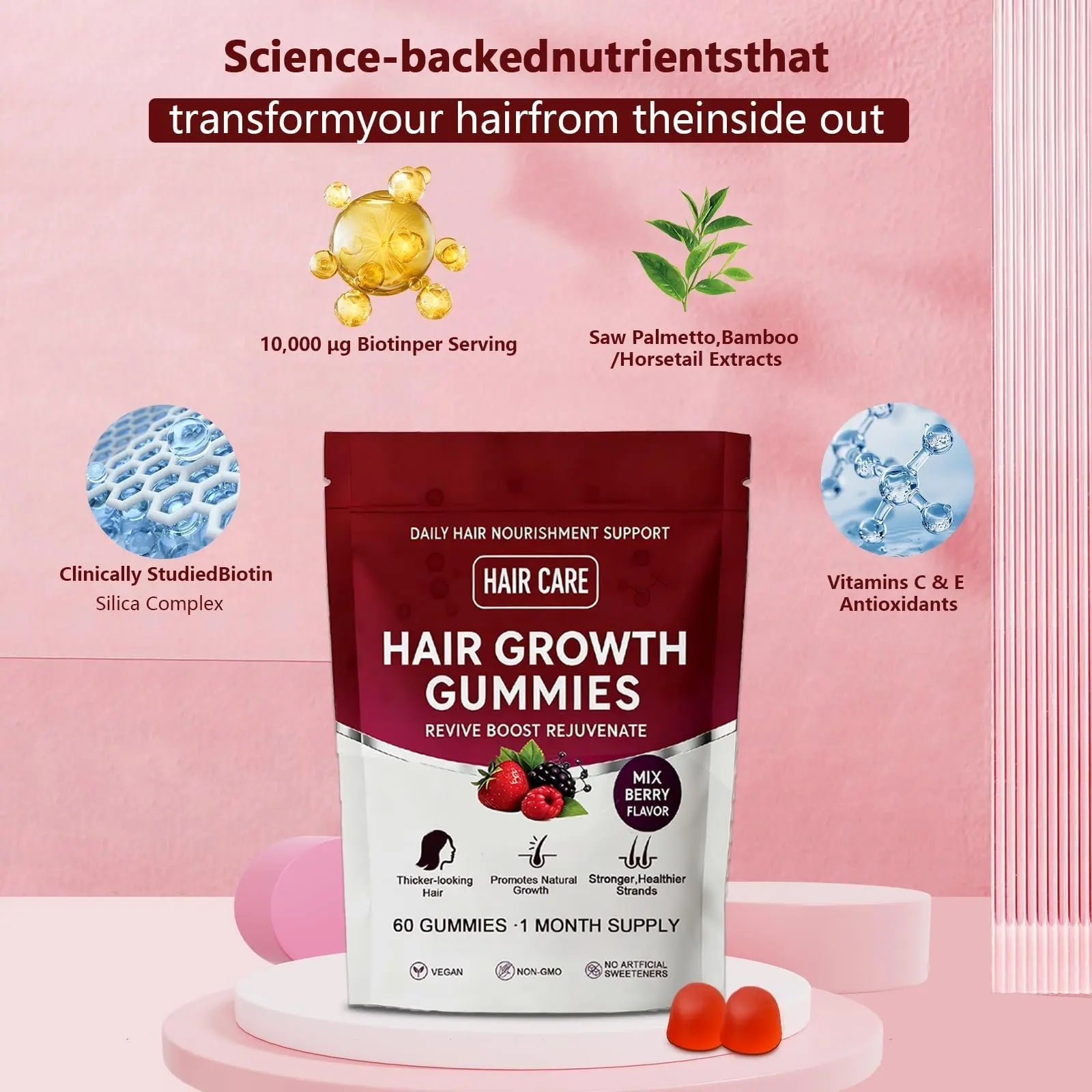 Giamau Lumin Hair Growth Gummies, 60 Vegan Gummies |Supports Healthy Hair Growth & Strength, Skin & Nail Care, | Giamau uk supplements