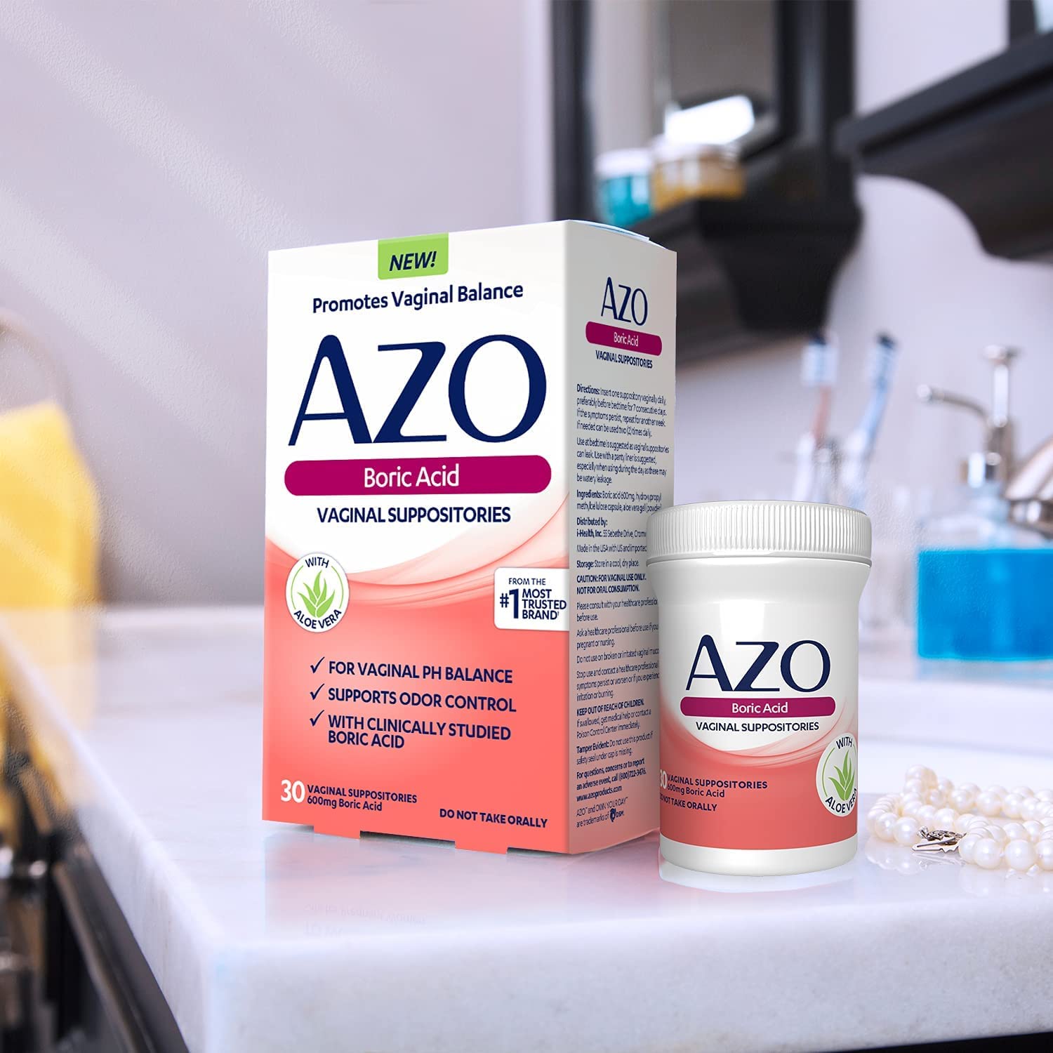 AZO Boric Acid Vaginal Suppositories, 30 Count + AZO Dual Protection, 30 Count, Urinary + Vaginal Support* AZO uk supplements