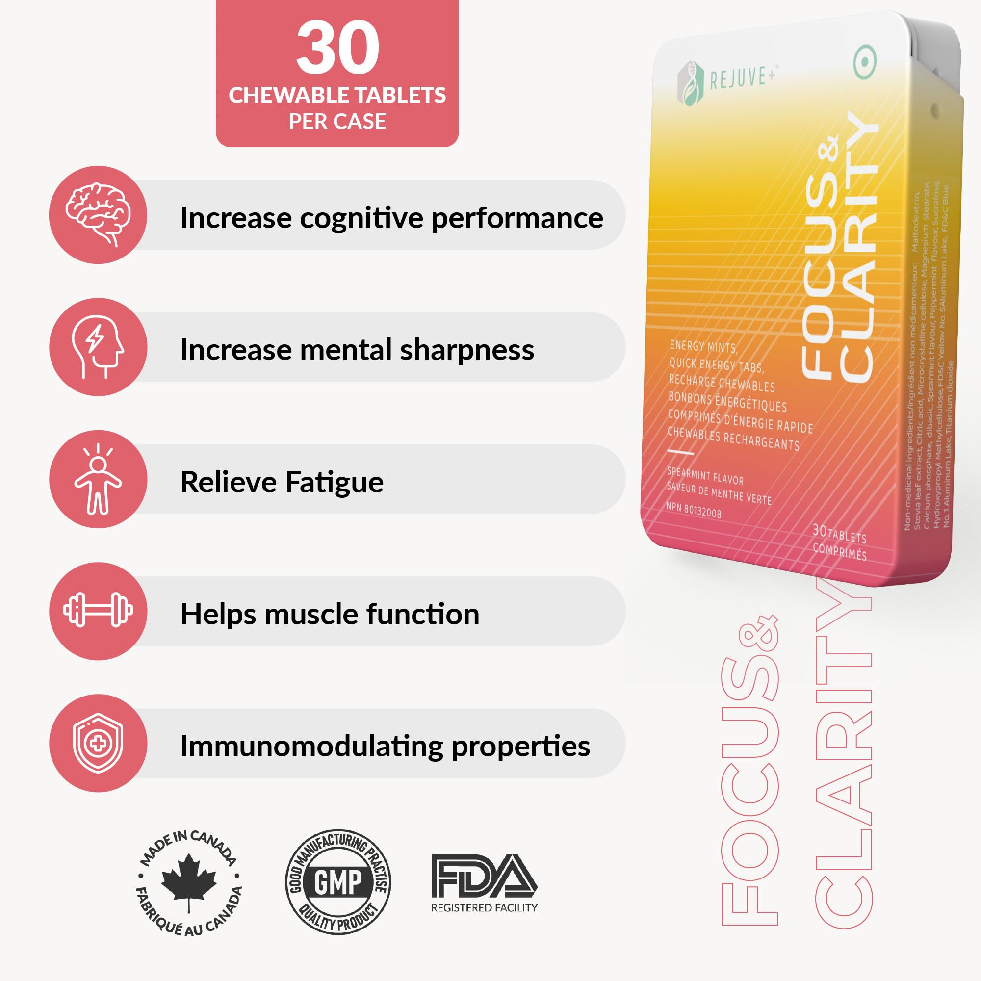 REJUVE+ Focus & Clarity Nootropic Supplement – Brian Boost | L-Theanine, Caffeine, Lion’s Mane, Magnesium, Vitamin B6 & B12 | Brain Support, Memory, Focus & Energy | Mint Flavor (30 Chewables) (1) REJUVE+ uk supplements