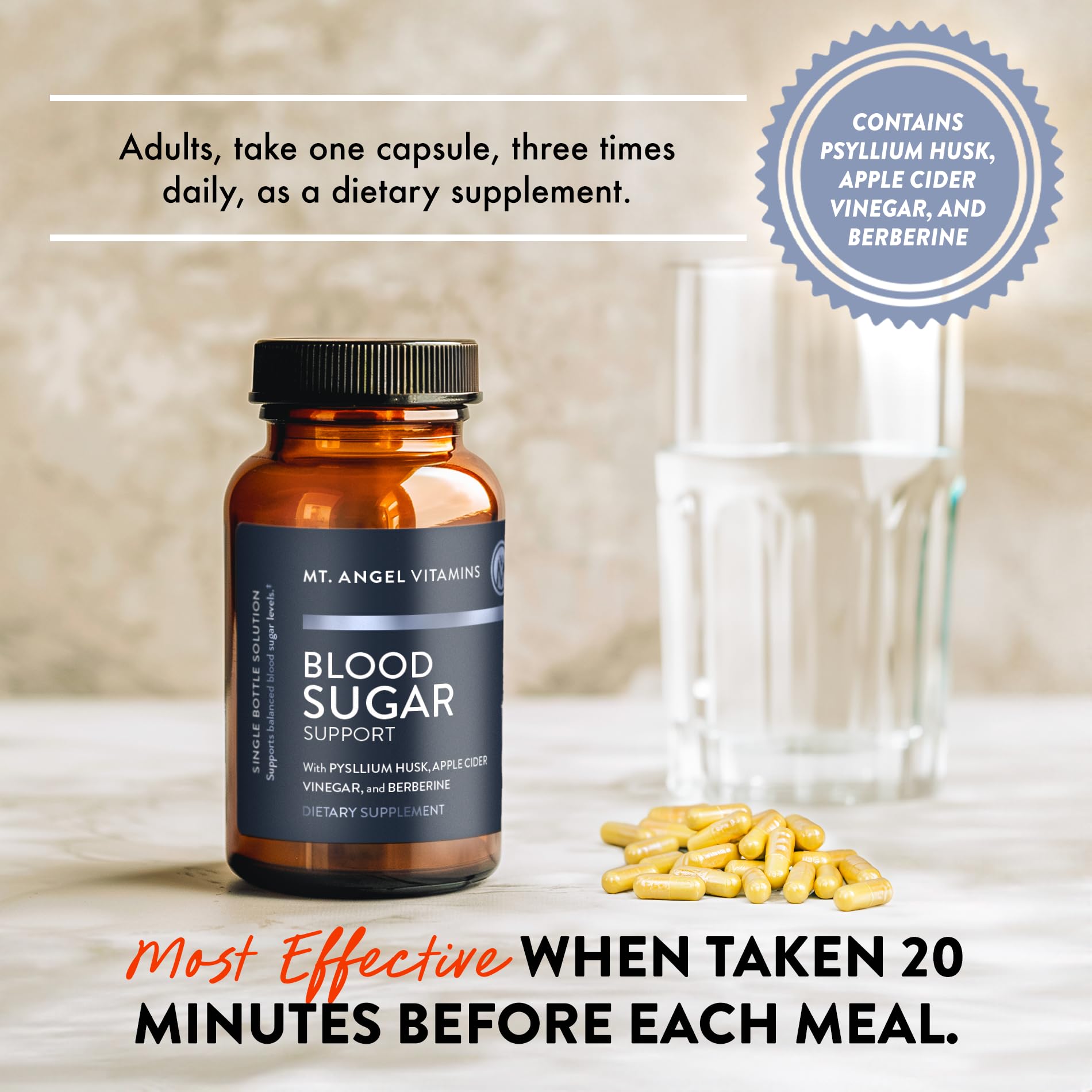 Mt. Angel Vitamins Blood Sugar Support Supplement - Natural Supplement with Pysllium Husk, Berberine with Ceylon Cinnamon, and Apple Cider Vinegar - Supports Healthy Blood Sugar Levels - 60 Capsules Mt. Angel Vitamins uk supplements