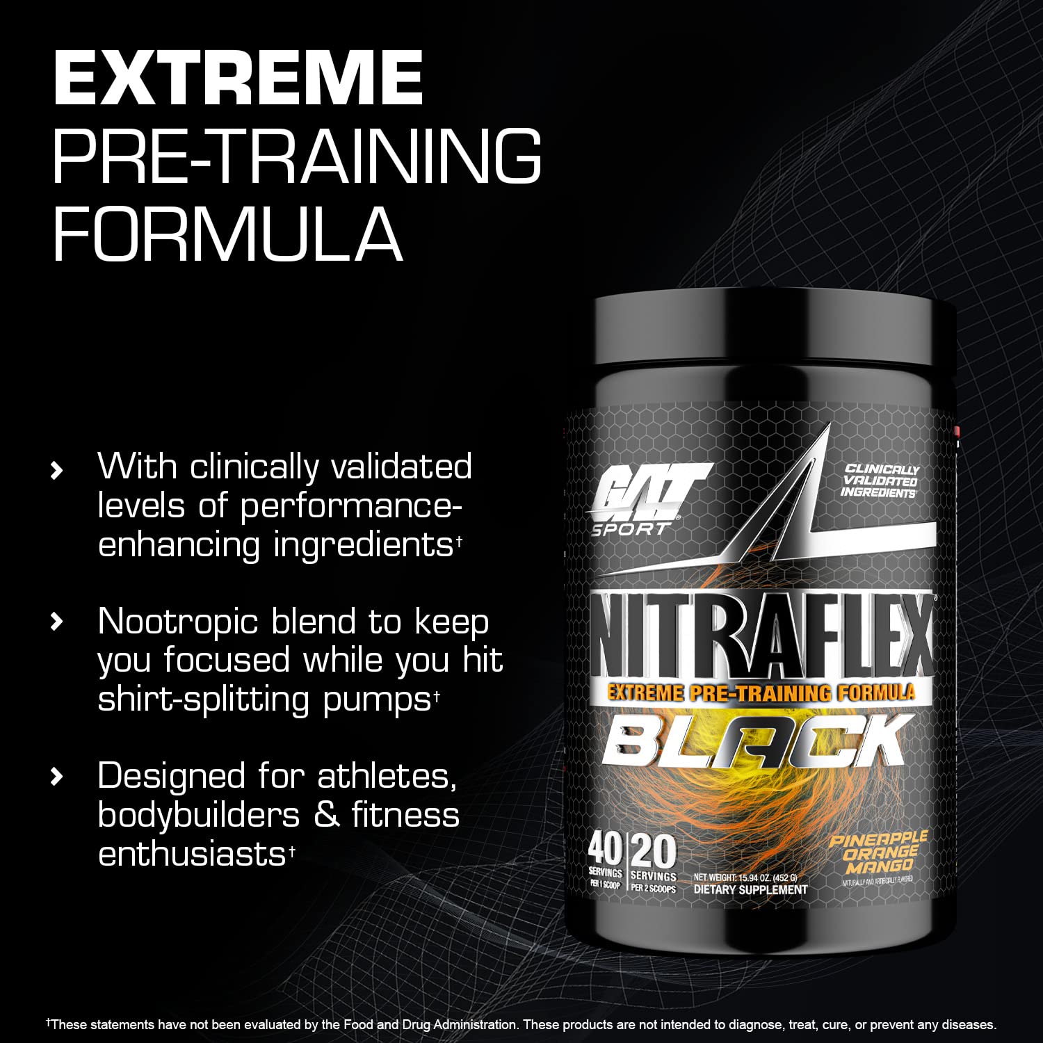 GAT SPORT Nitraflex Black Pre-Workout Powder, Extreme Pre-Training Formula for Men GAT SPORT uk supplements